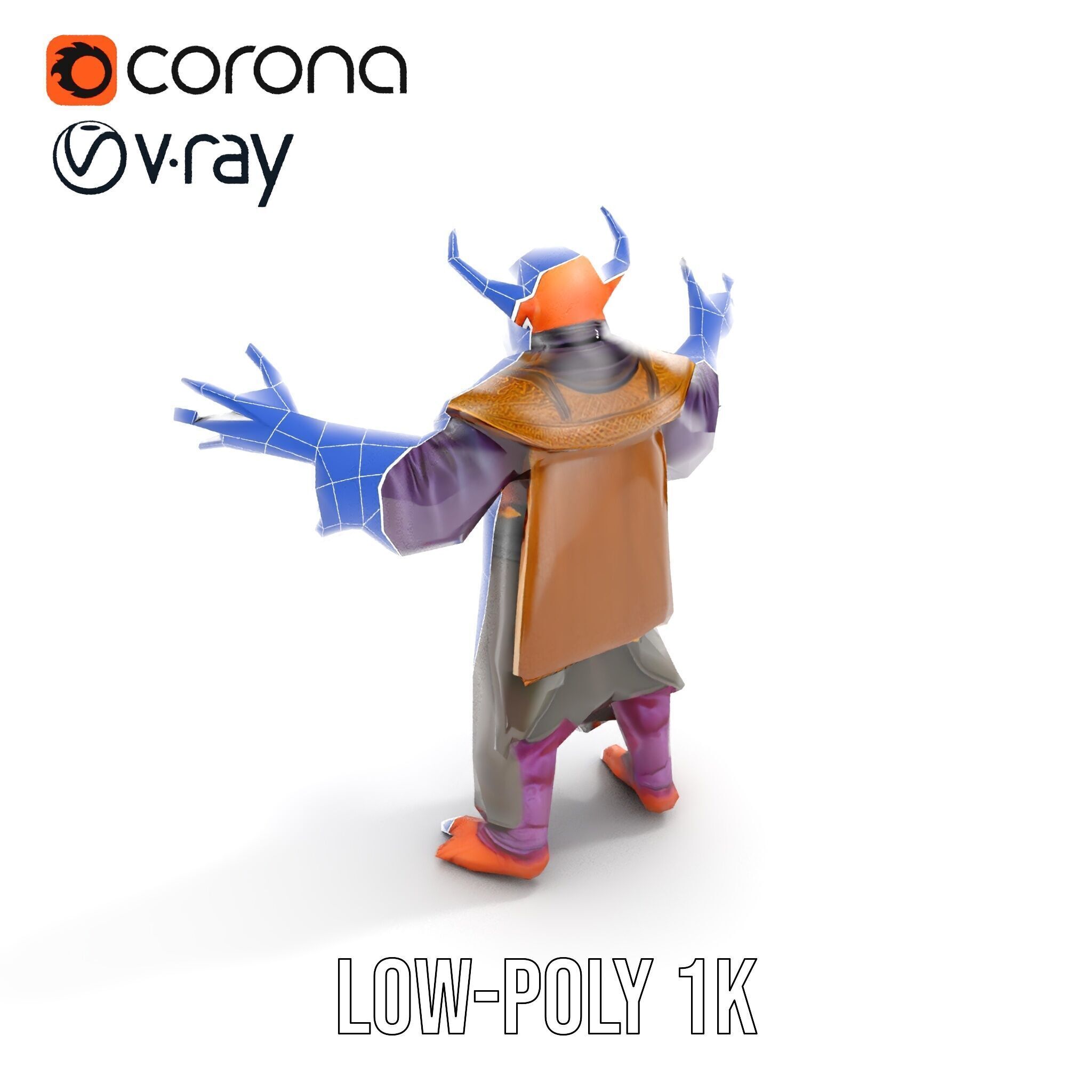 Horned Demon Sorcerer Character Rigged and Animated Low-poly 3D model_10