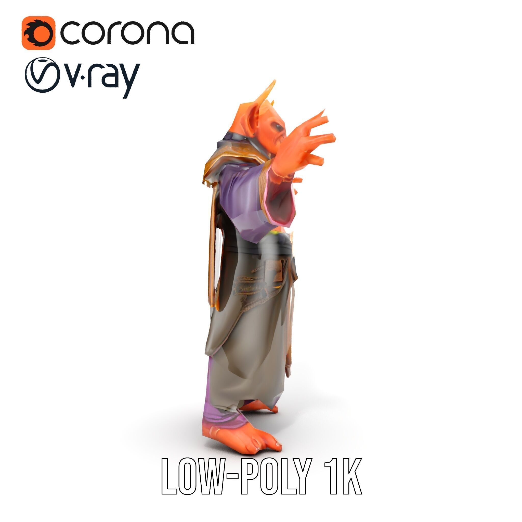 Horned Demon Sorcerer Character Rigged and Animated Low-poly 3D model_18