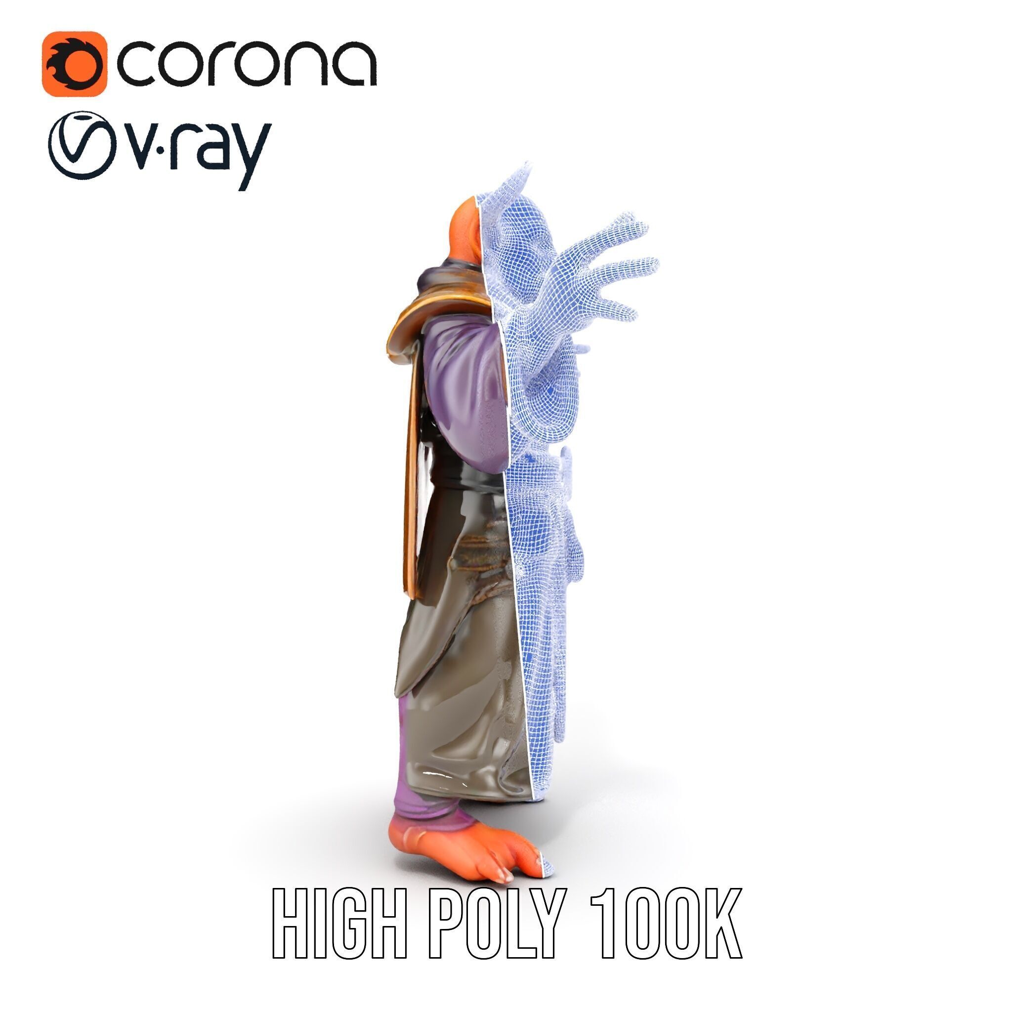 Horned Demon Sorcerer Character Rigged and Animated Low-poly 3D model_40