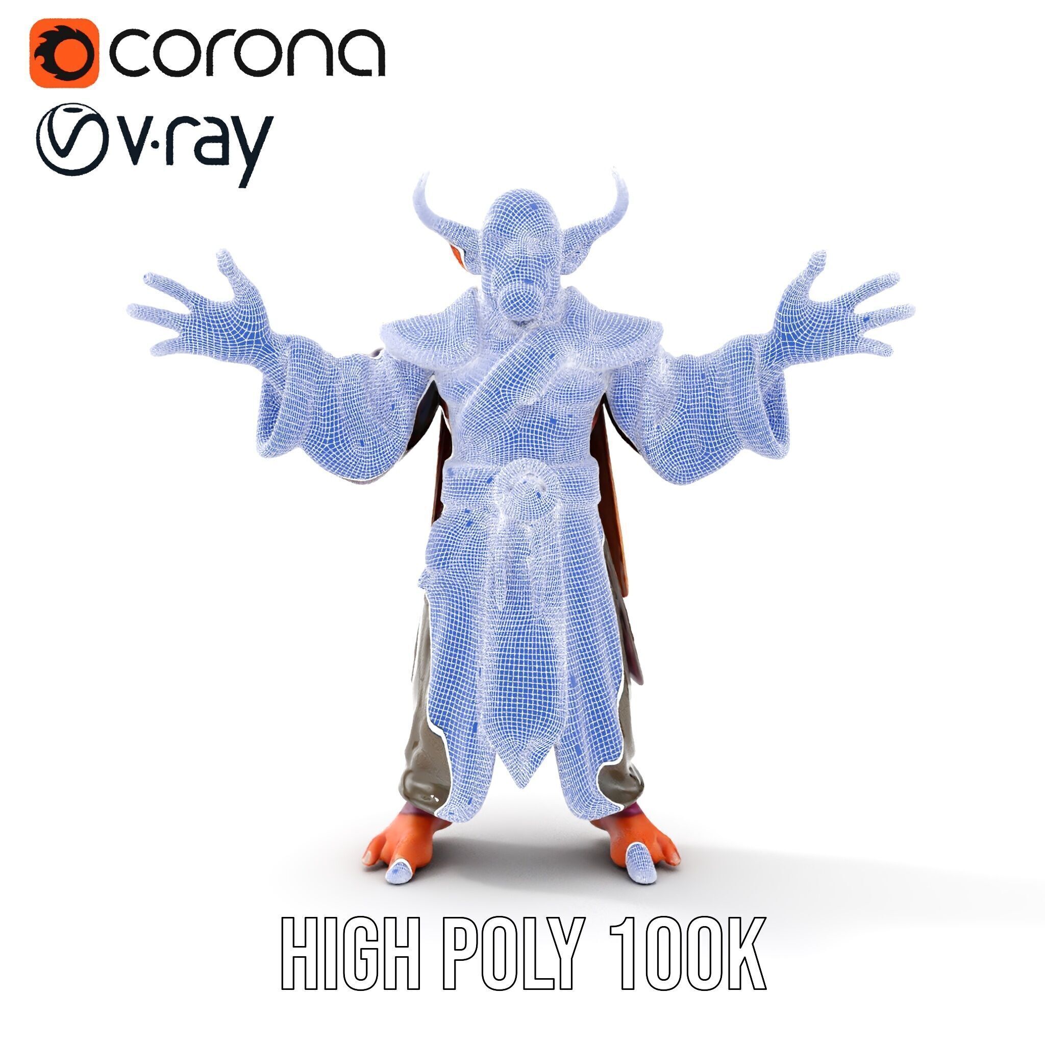 Horned Demon Sorcerer Character Rigged and Animated Low-poly 3D model_39