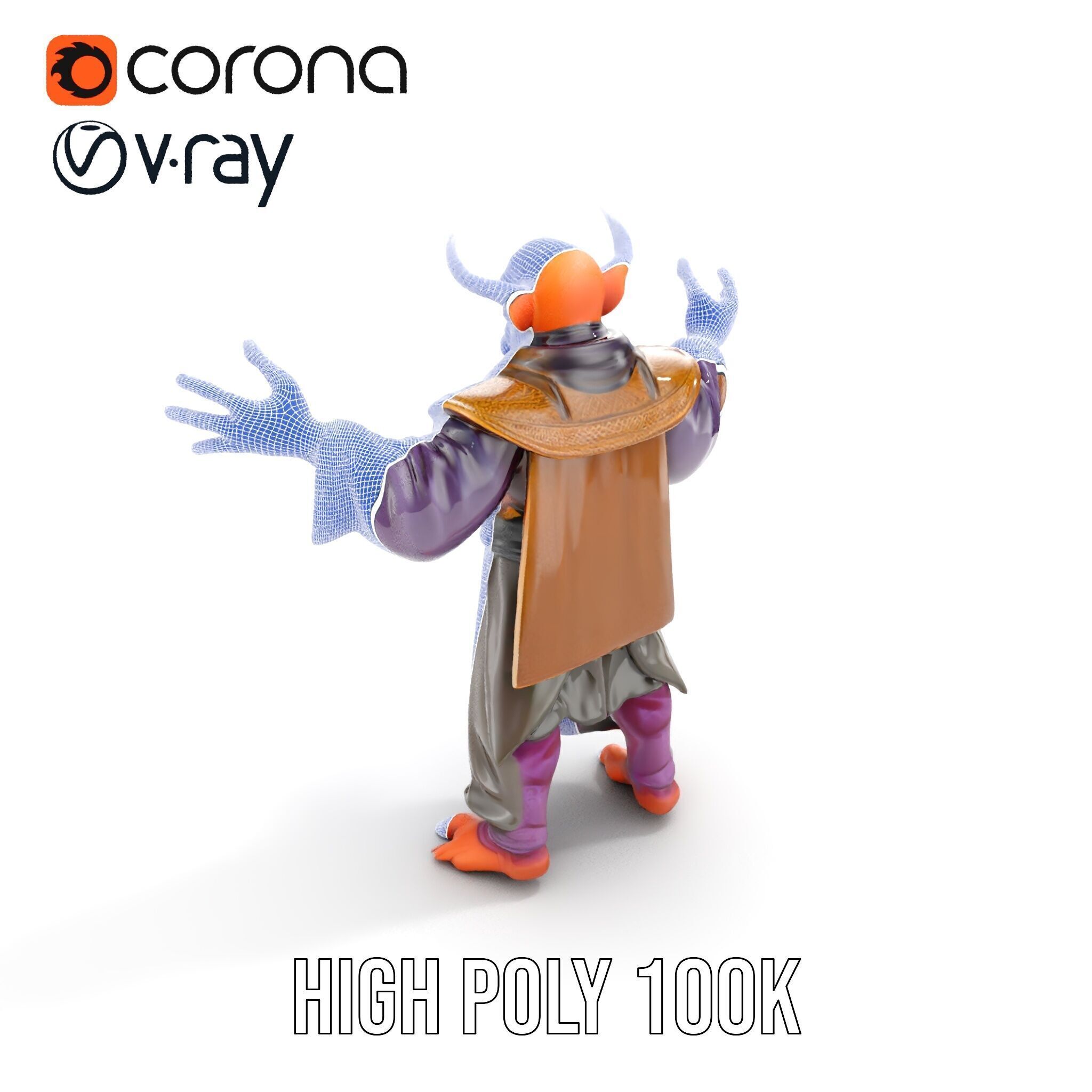 Horned Demon Sorcerer Character Rigged and Animated Low-poly 3D model_24