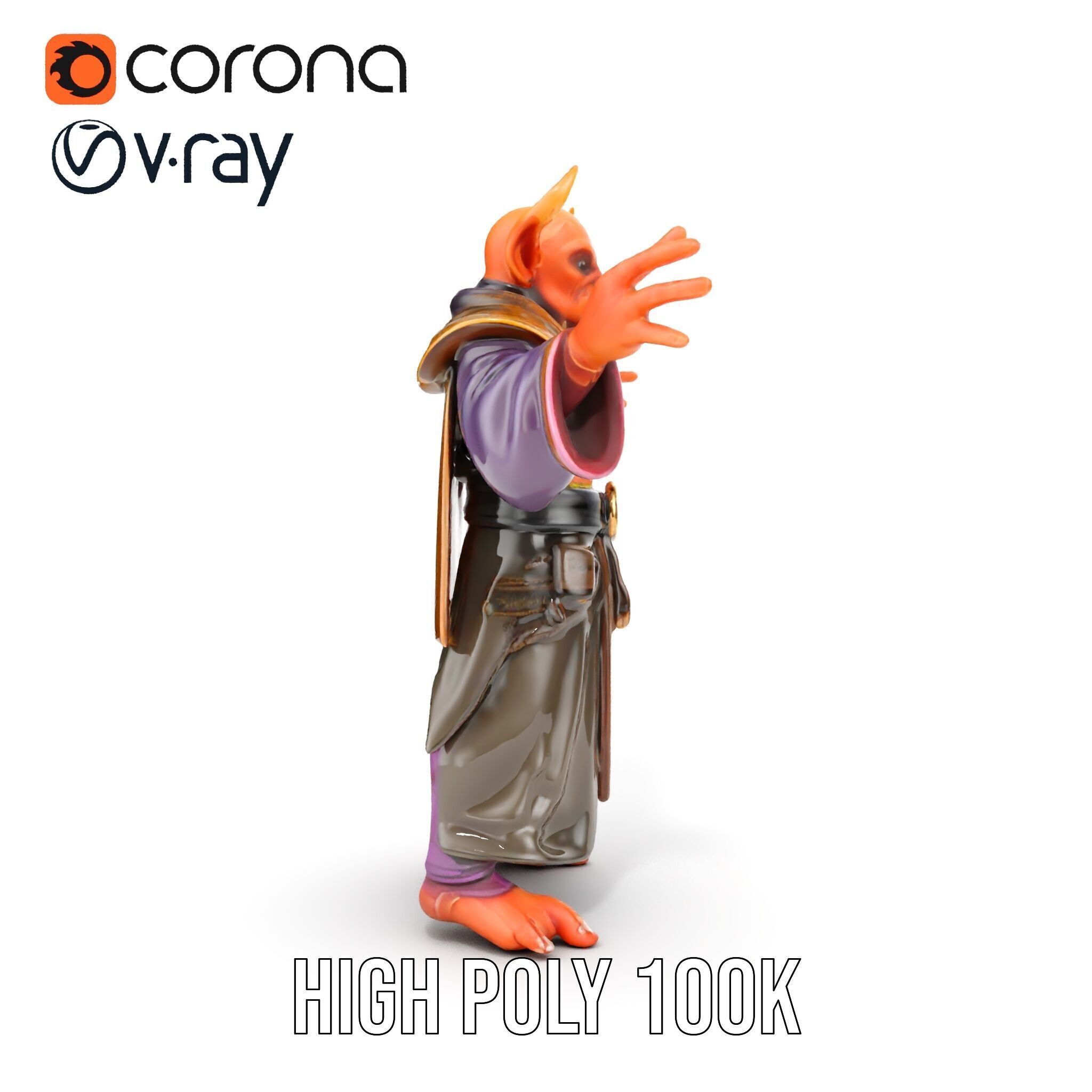 Horned Demon Sorcerer Character Rigged and Animated Low-poly 3D model_37