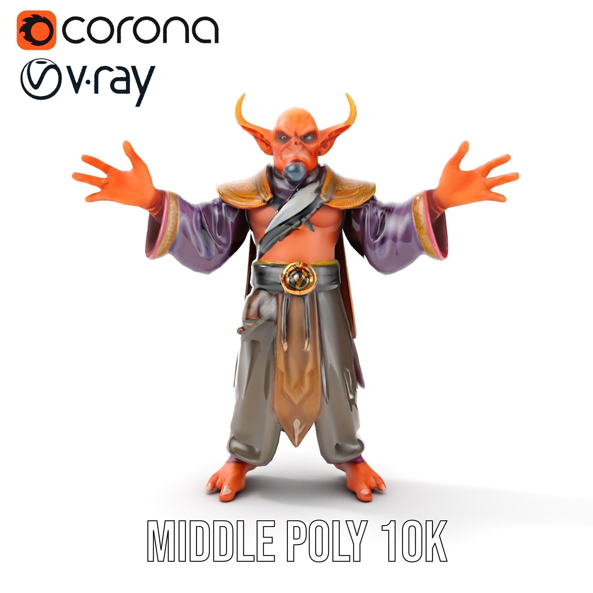 Horned Demon Sorcerer Character Rigged and Animated Low-poly 3D model_19