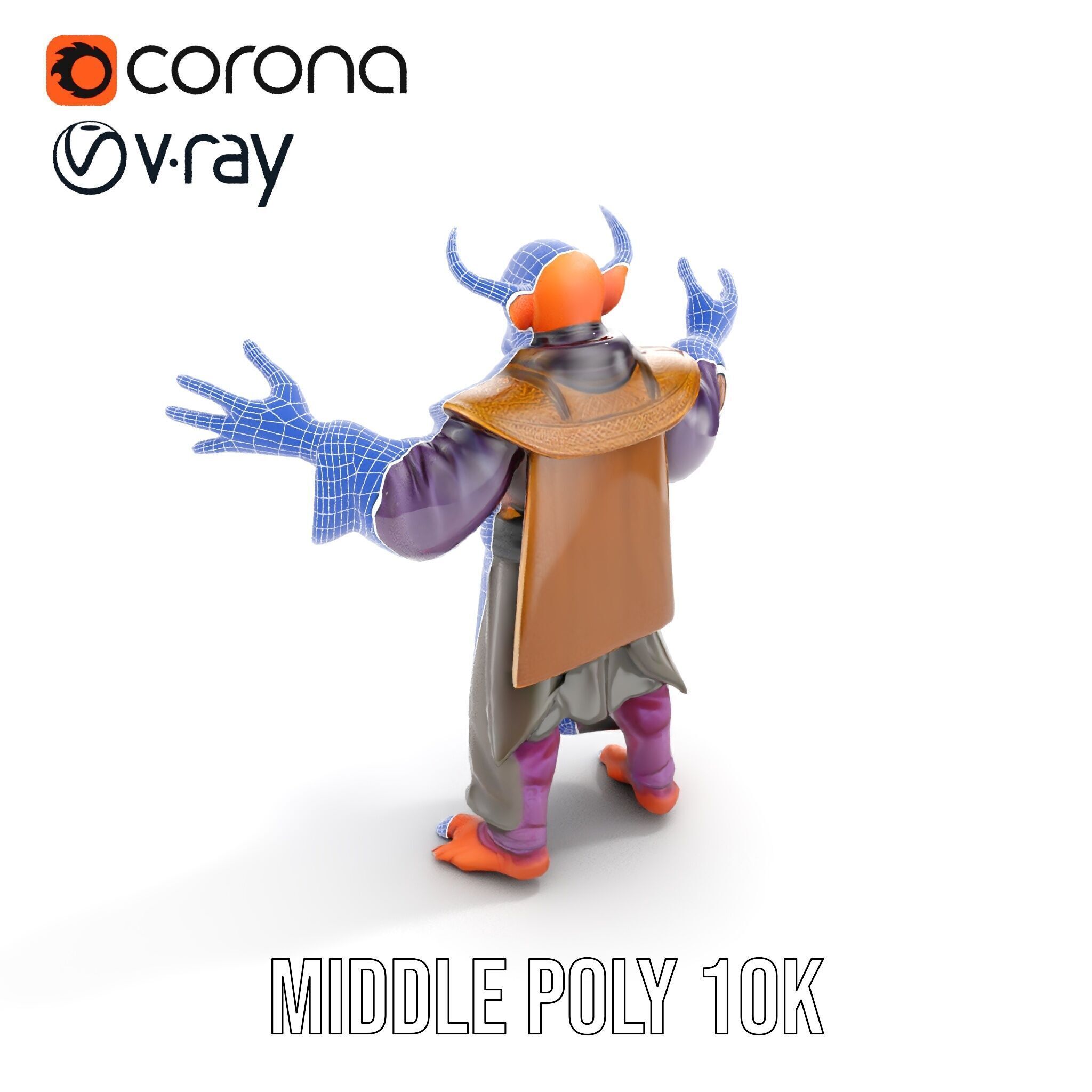 Horned Demon Sorcerer Character Rigged and Animated Low-poly 3D model_36