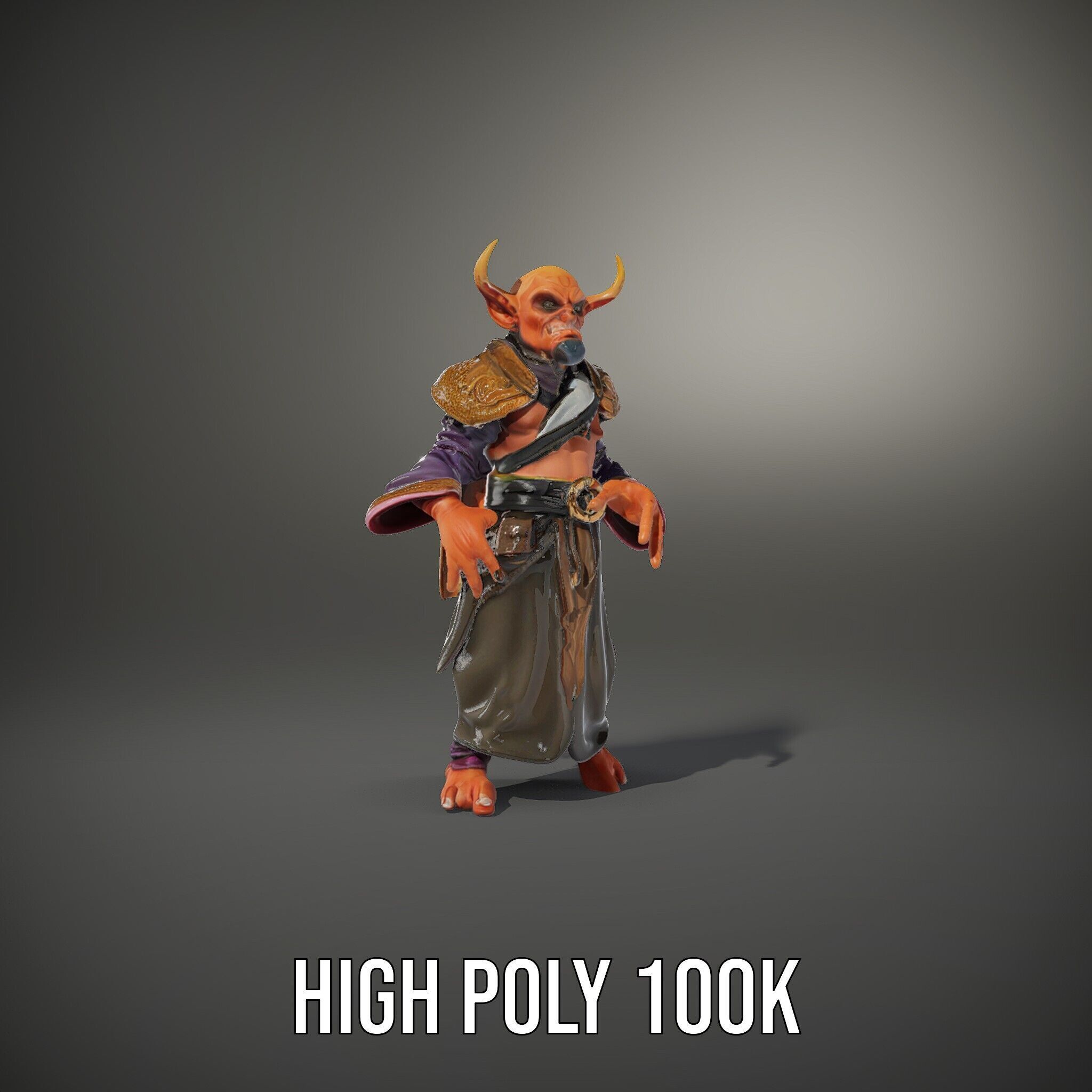 Horned Demon Sorcerer Character Rigged and Animated Low-poly 3D model_8