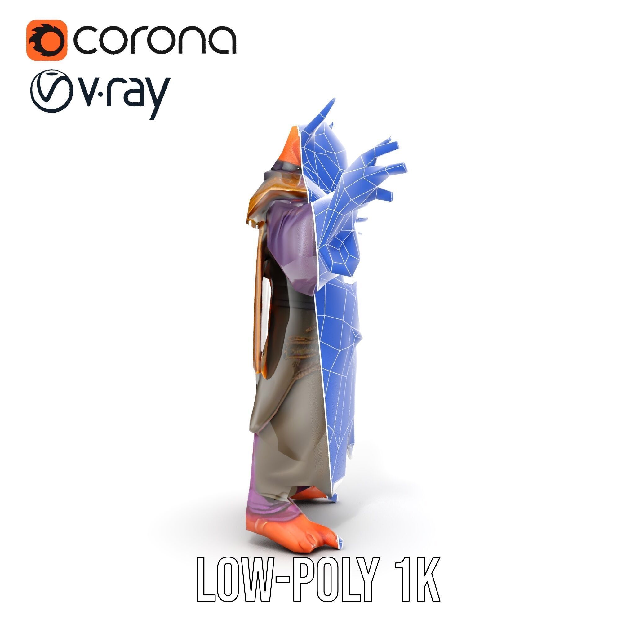 Horned Demon Sorcerer Character Rigged and Animated Low-poly 3D model_32