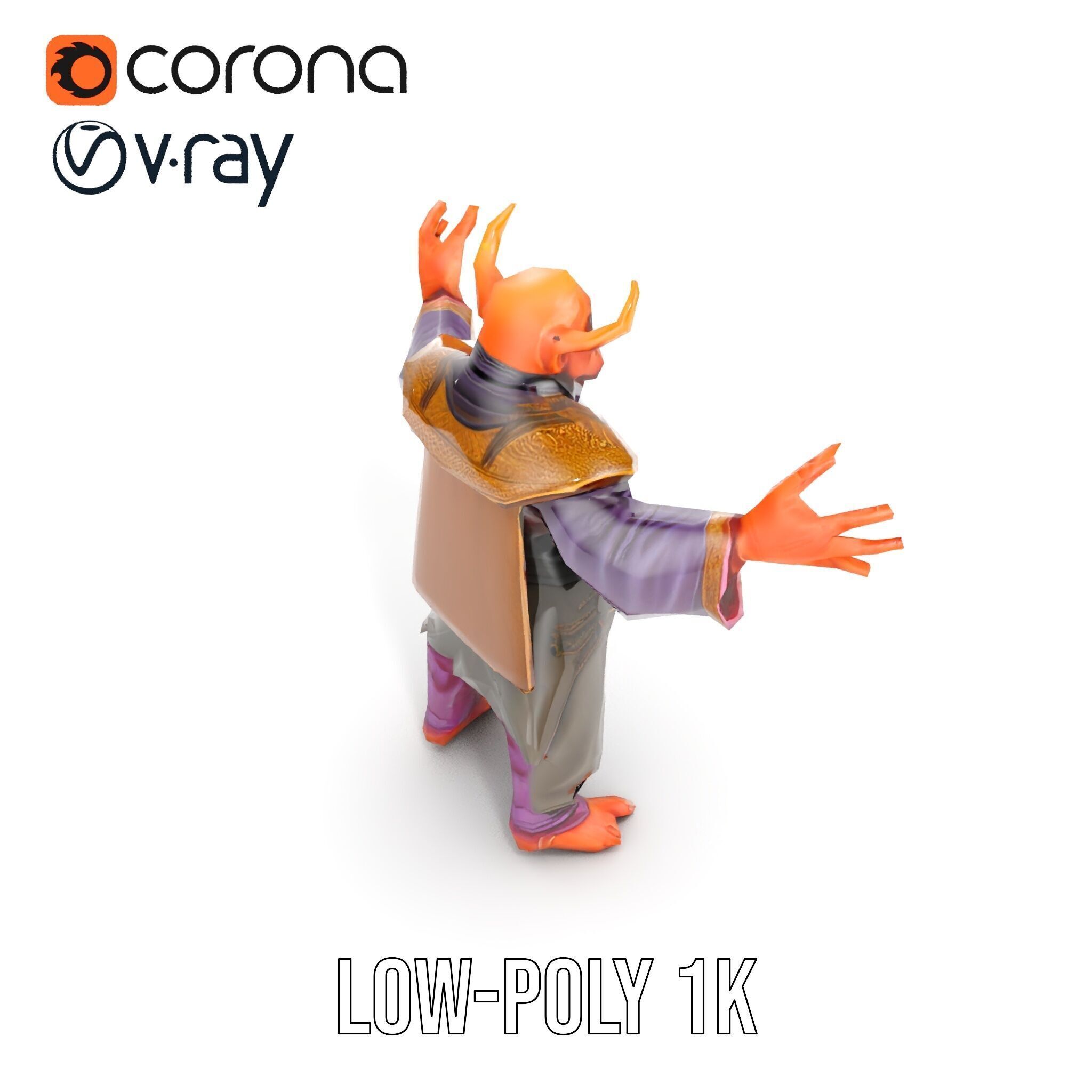 Horned Demon Sorcerer Character Rigged and Animated Low-poly 3D model_16