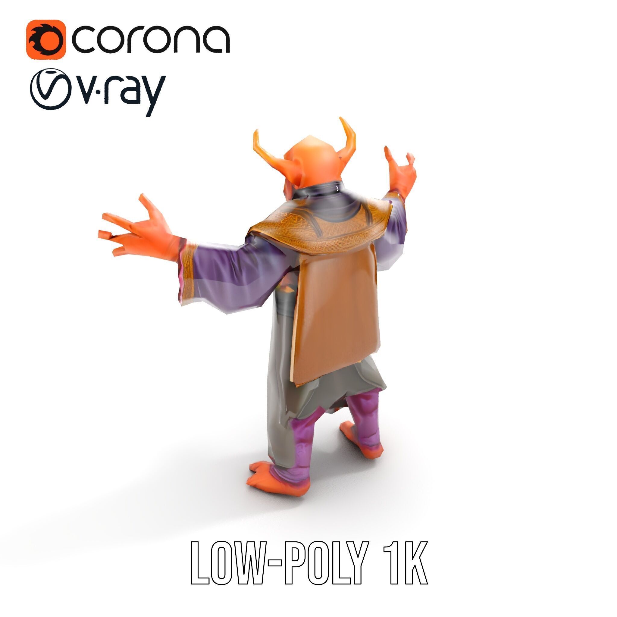 Horned Demon Sorcerer Character Rigged and Animated Low-poly 3D model_26