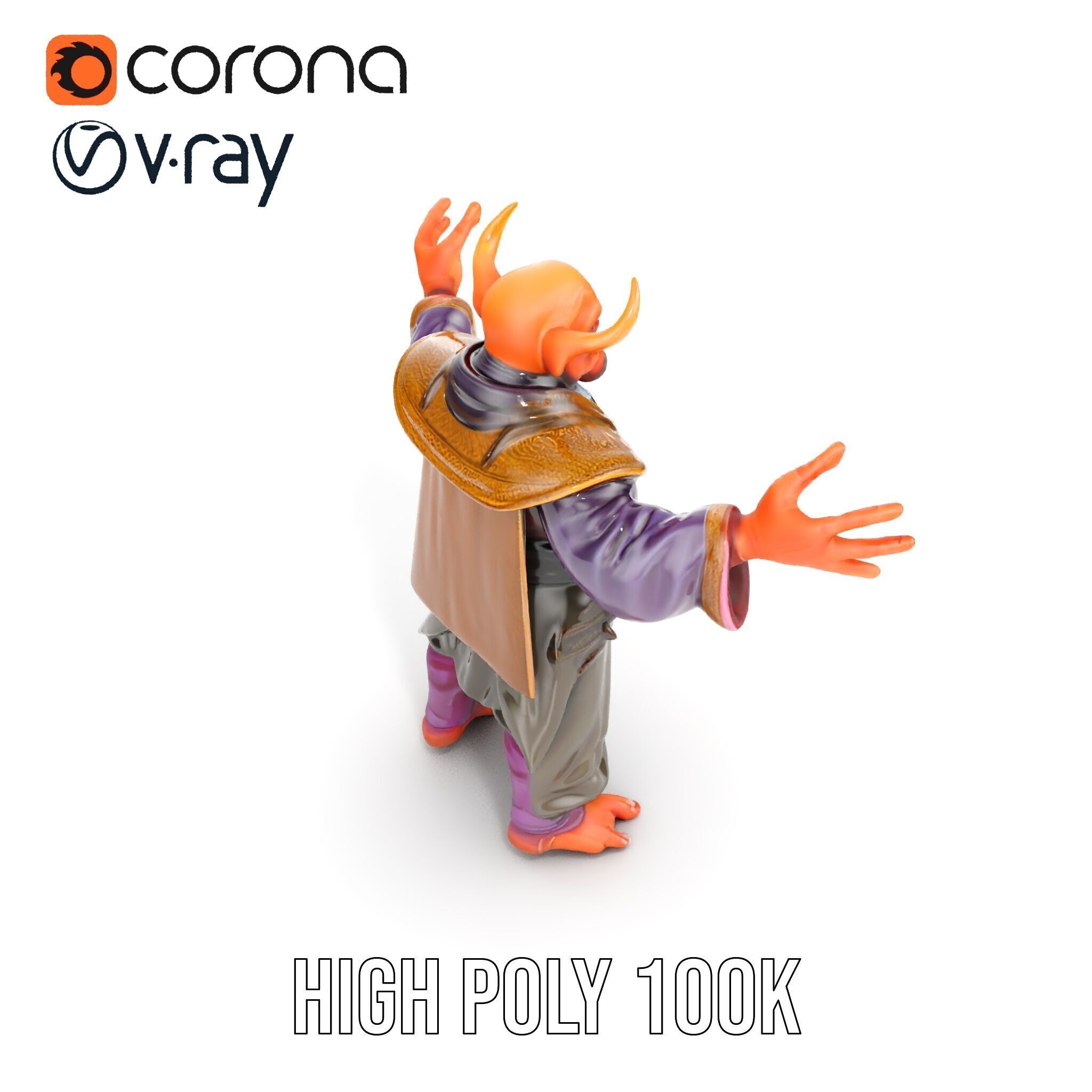 Horned Demon Sorcerer Character Rigged and Animated Low-poly 3D model_35