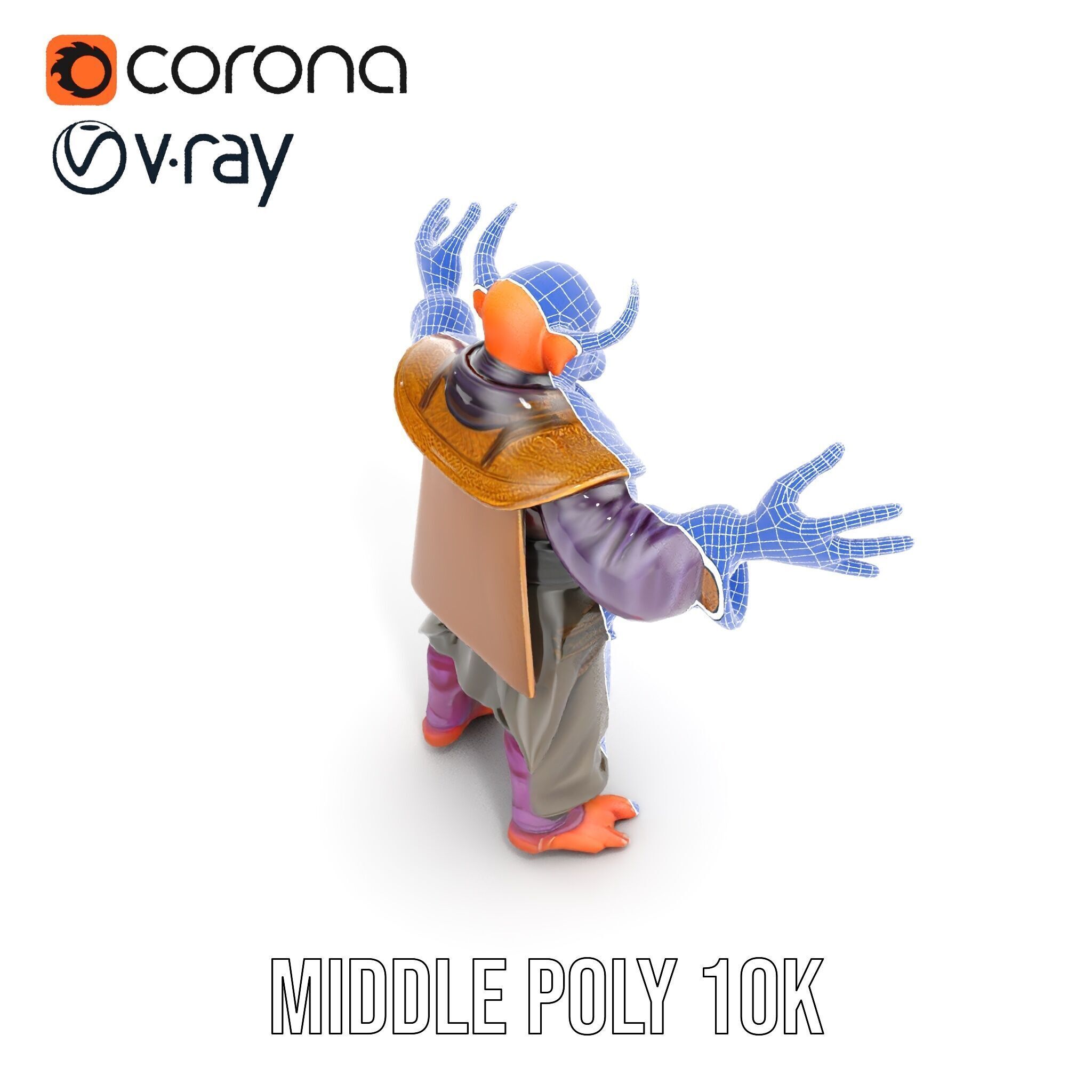 Horned Demon Sorcerer Character Rigged and Animated Low-poly 3D model_28