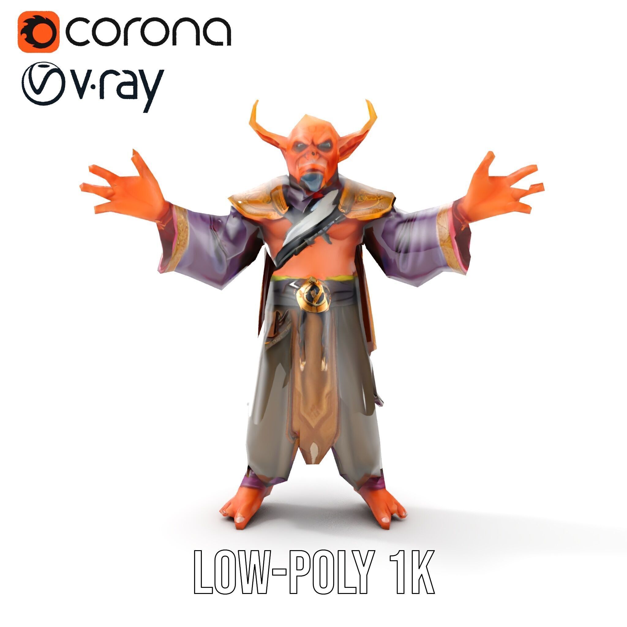 Horned Demon Sorcerer Character Rigged and Animated Low-poly 3D model_7