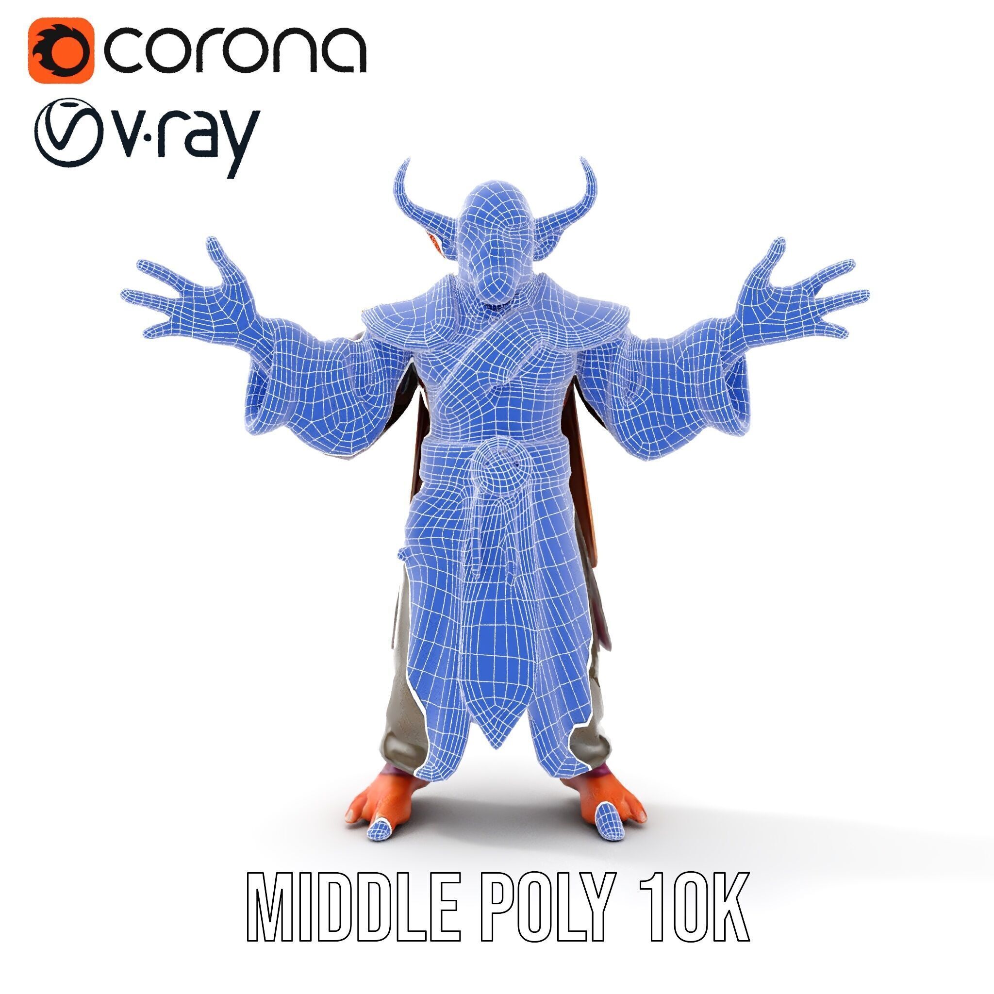 Horned Demon Sorcerer Character Rigged and Animated Low-poly 3D model_22