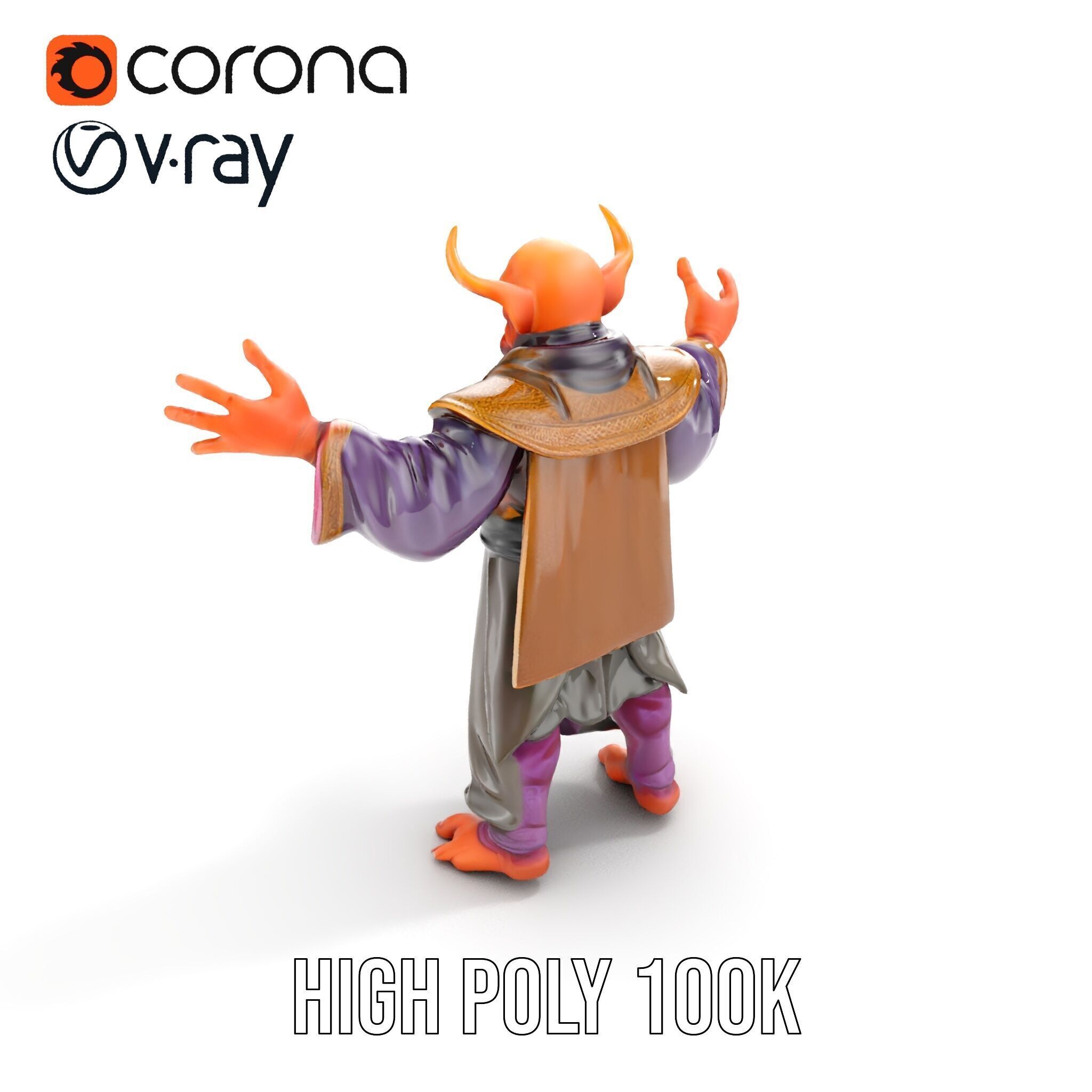 Horned Demon Sorcerer Character Rigged and Animated Low-poly 3D model_21