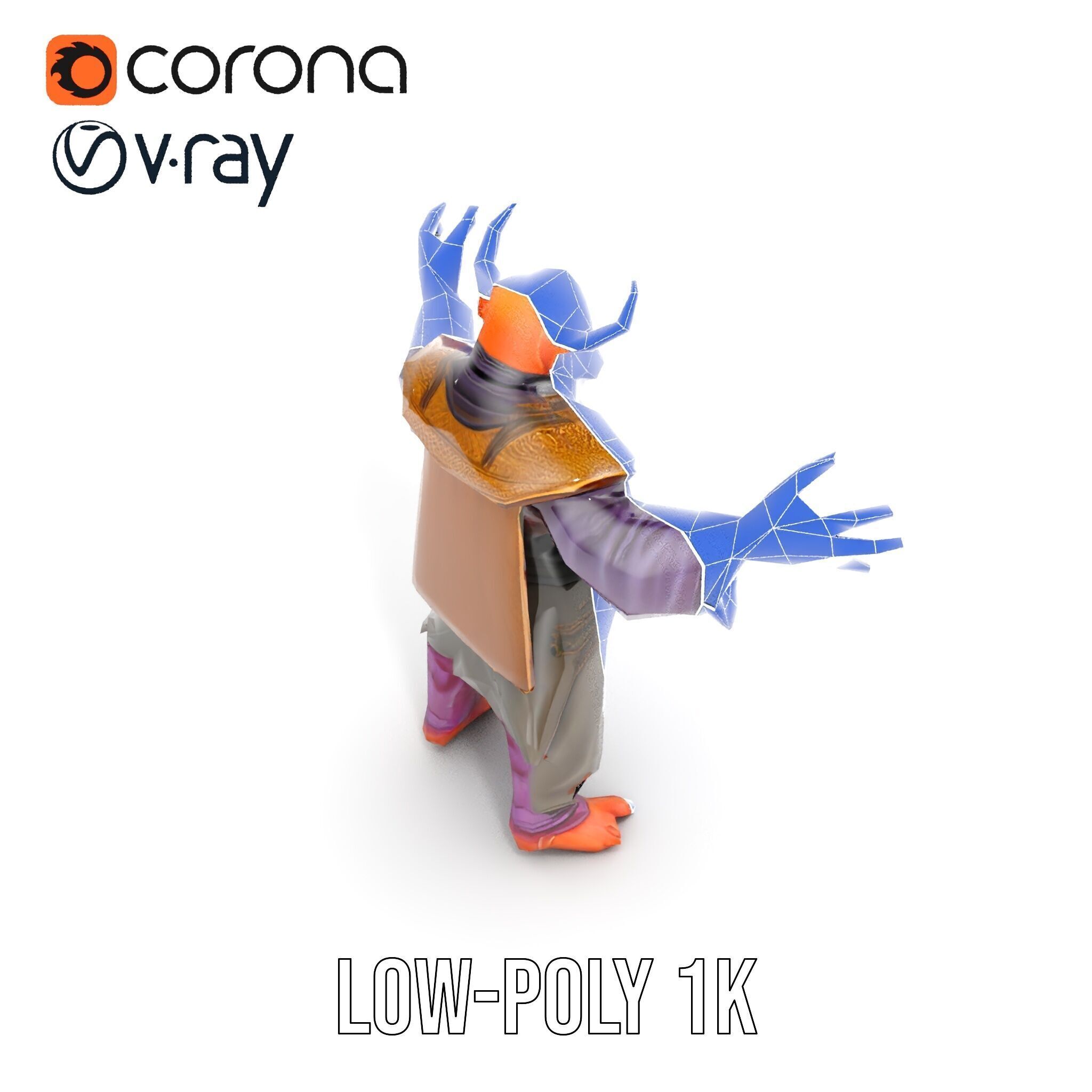 Horned Demon Sorcerer Character Rigged and Animated Low-poly 3D model_20