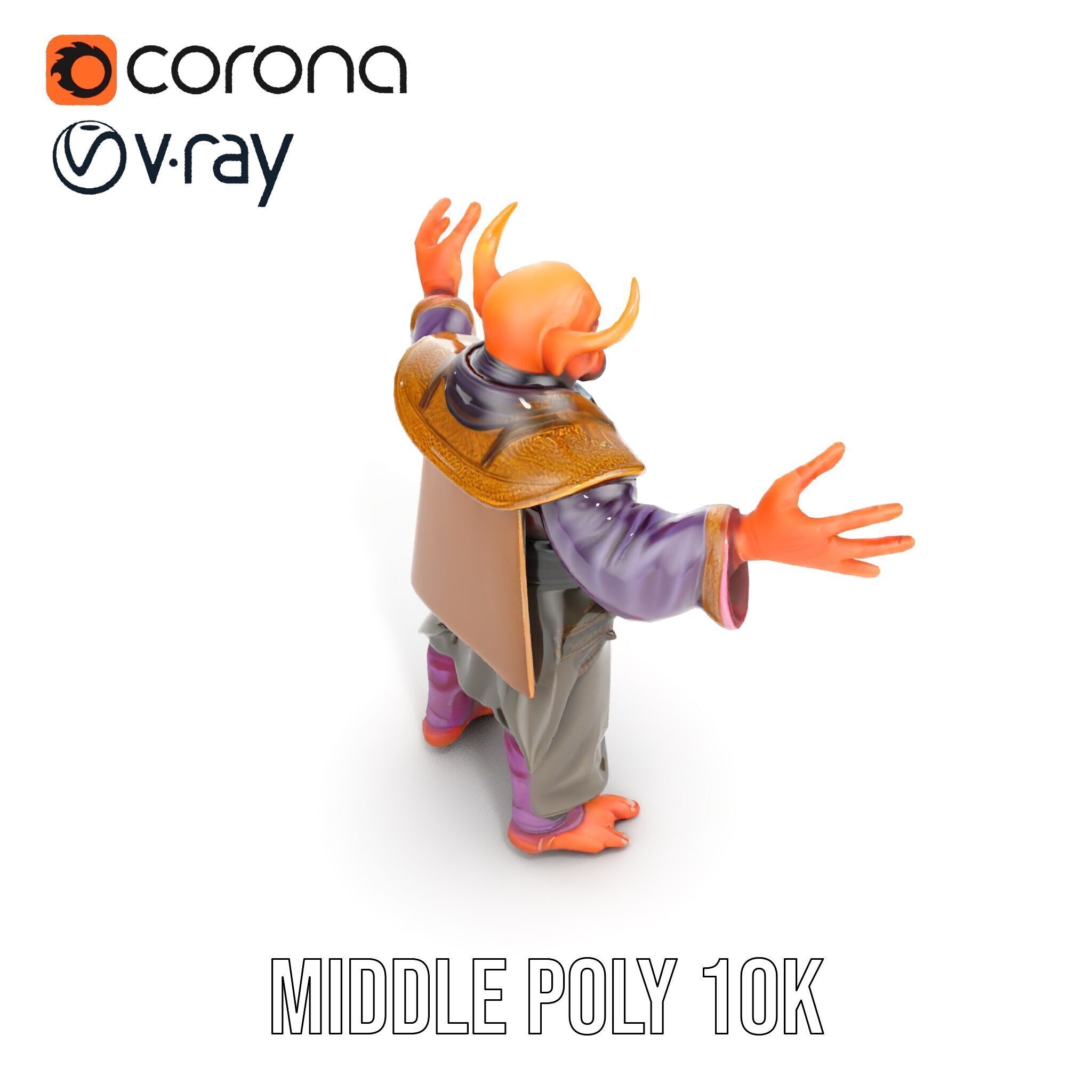 Horned Demon Sorcerer Character Rigged and Animated Low-poly 3D model_25