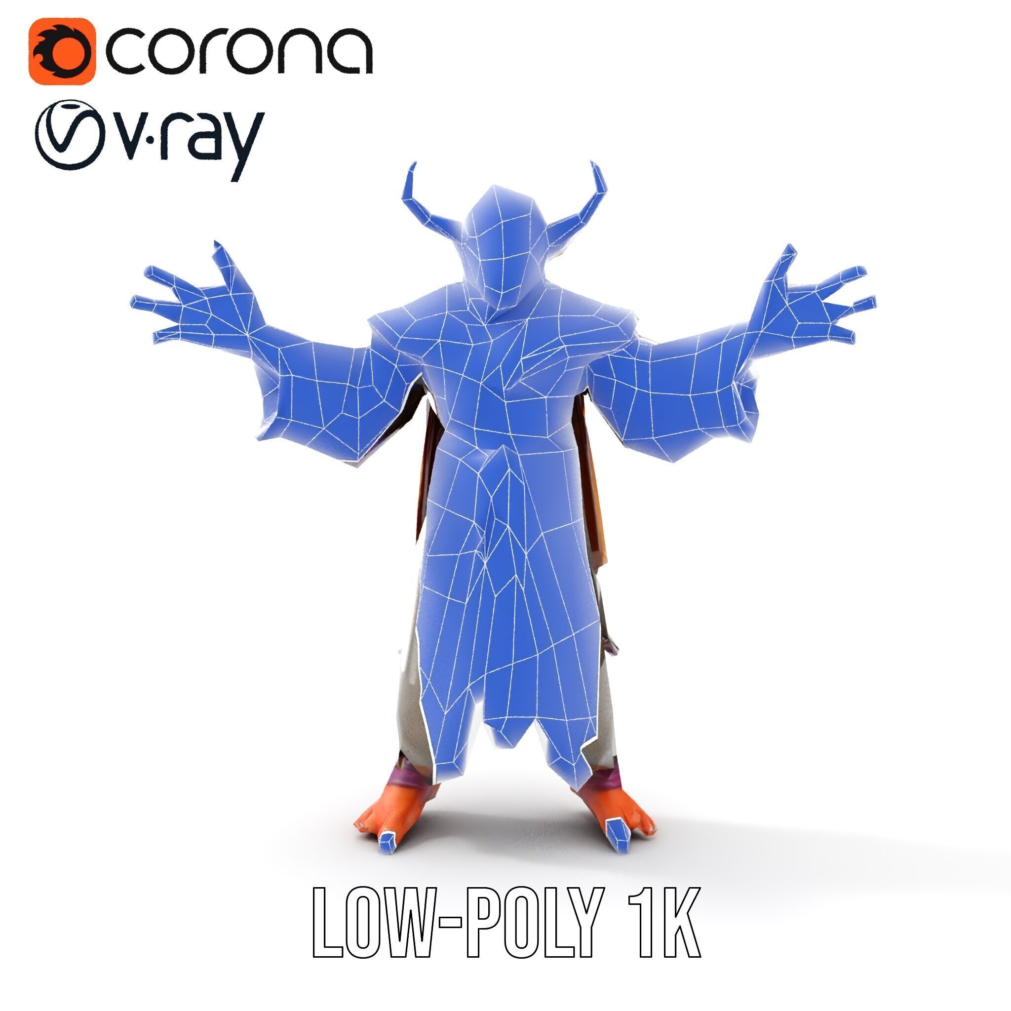 Horned Demon Sorcerer Character Rigged and Animated Low-poly 3D model_29