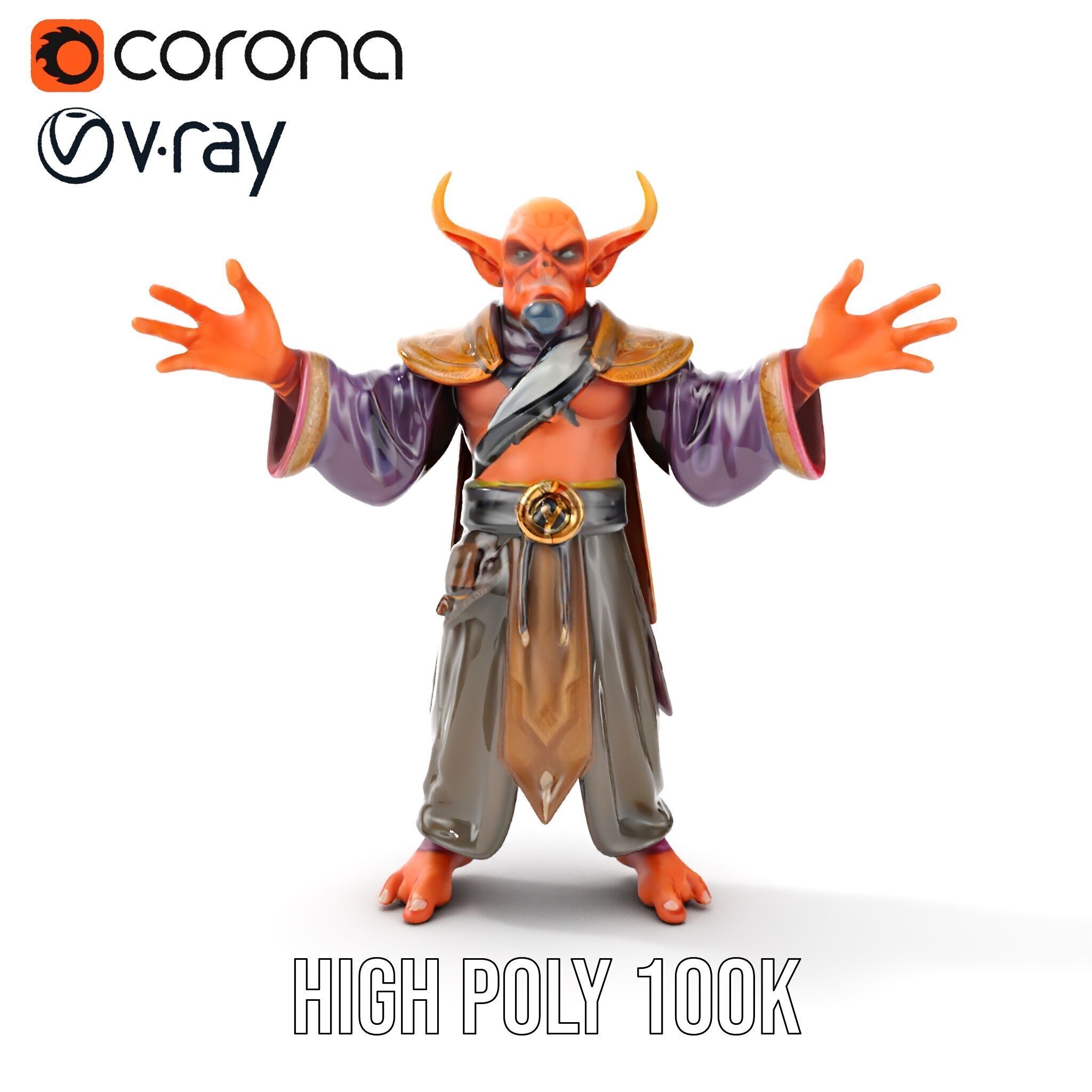 Horned Demon Sorcerer Character Rigged and Animated Low-poly 3D model_30