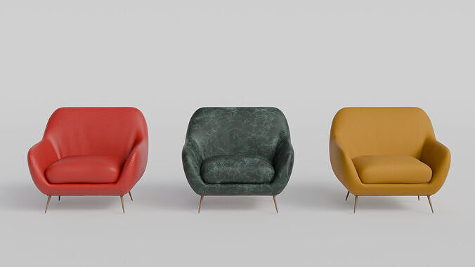 Modern Armchair 3D Model Set Mid-Century Style 3D model