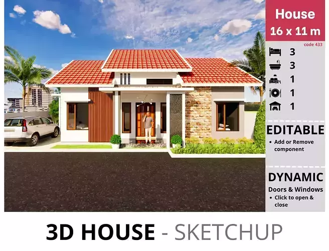 House 16x11m code 434- Sketchup 3D model