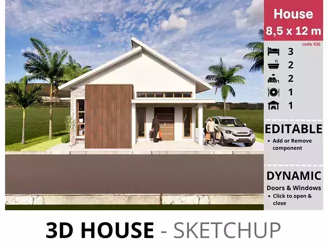 House 8x12m code 436- Sketchup 3D model