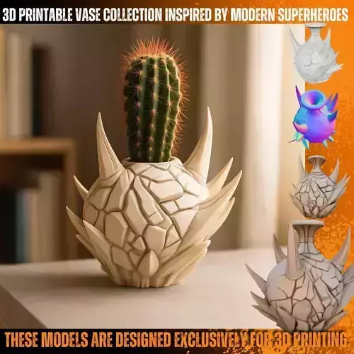 Spiky Fantasy Vase Cracked Texture Art Object  3D Printable STL 3D print model
