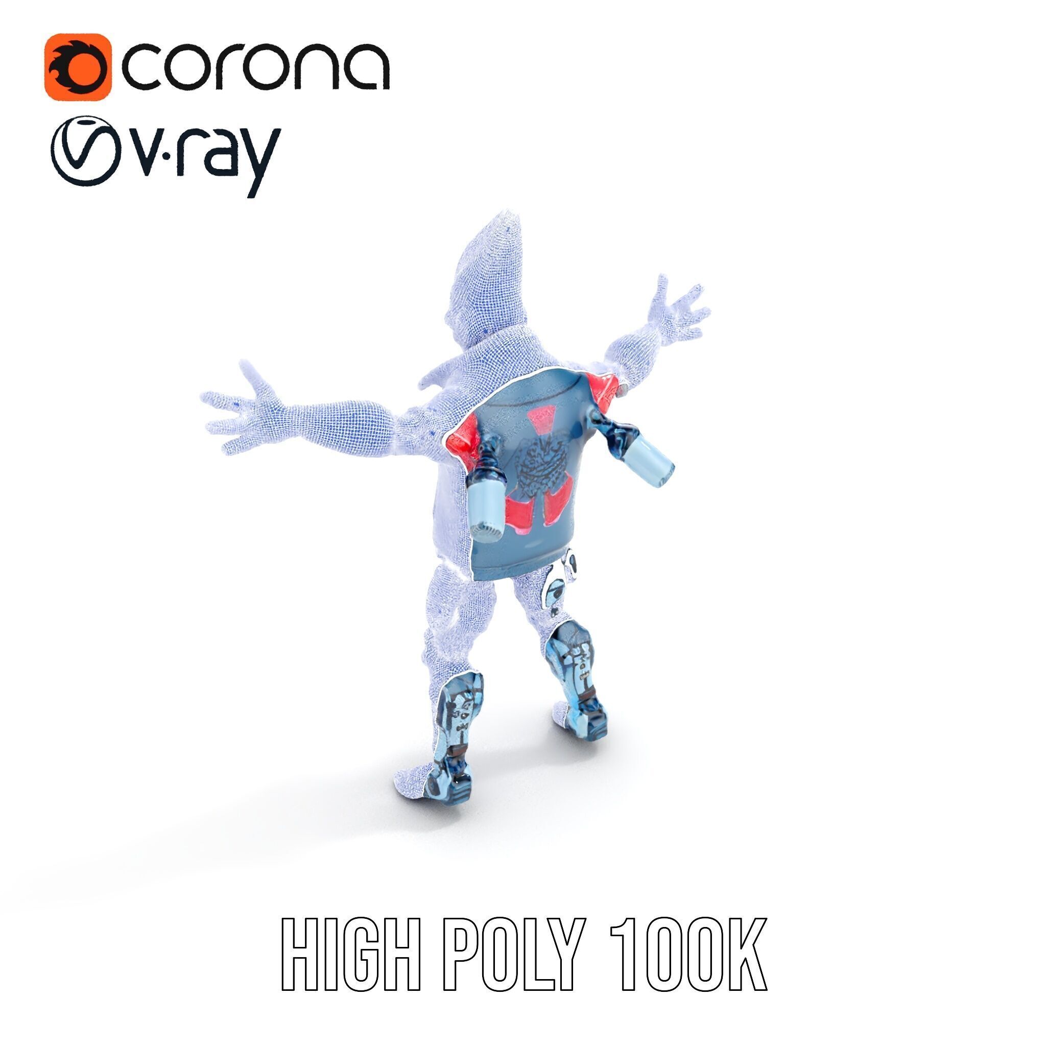 Cyberpunk Robot with Pink Mohawk Rigged and Animated Low-poly 3D model_36