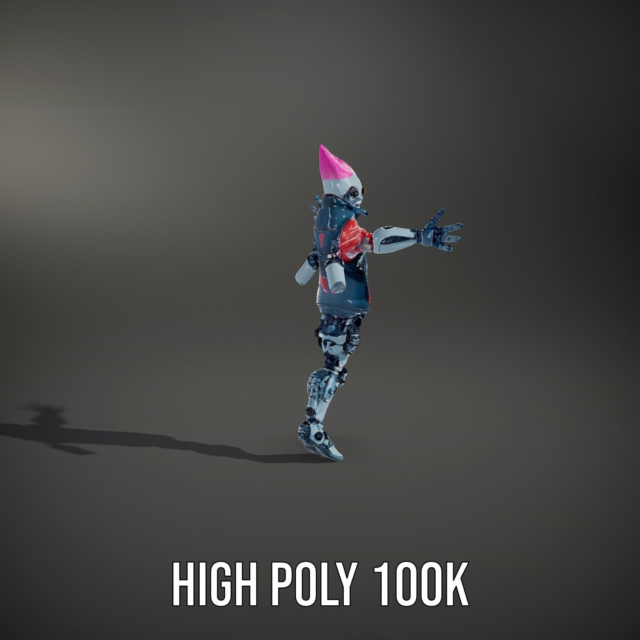 Cyberpunk Robot with Pink Mohawk Rigged and Animated Low-poly 3D model_11