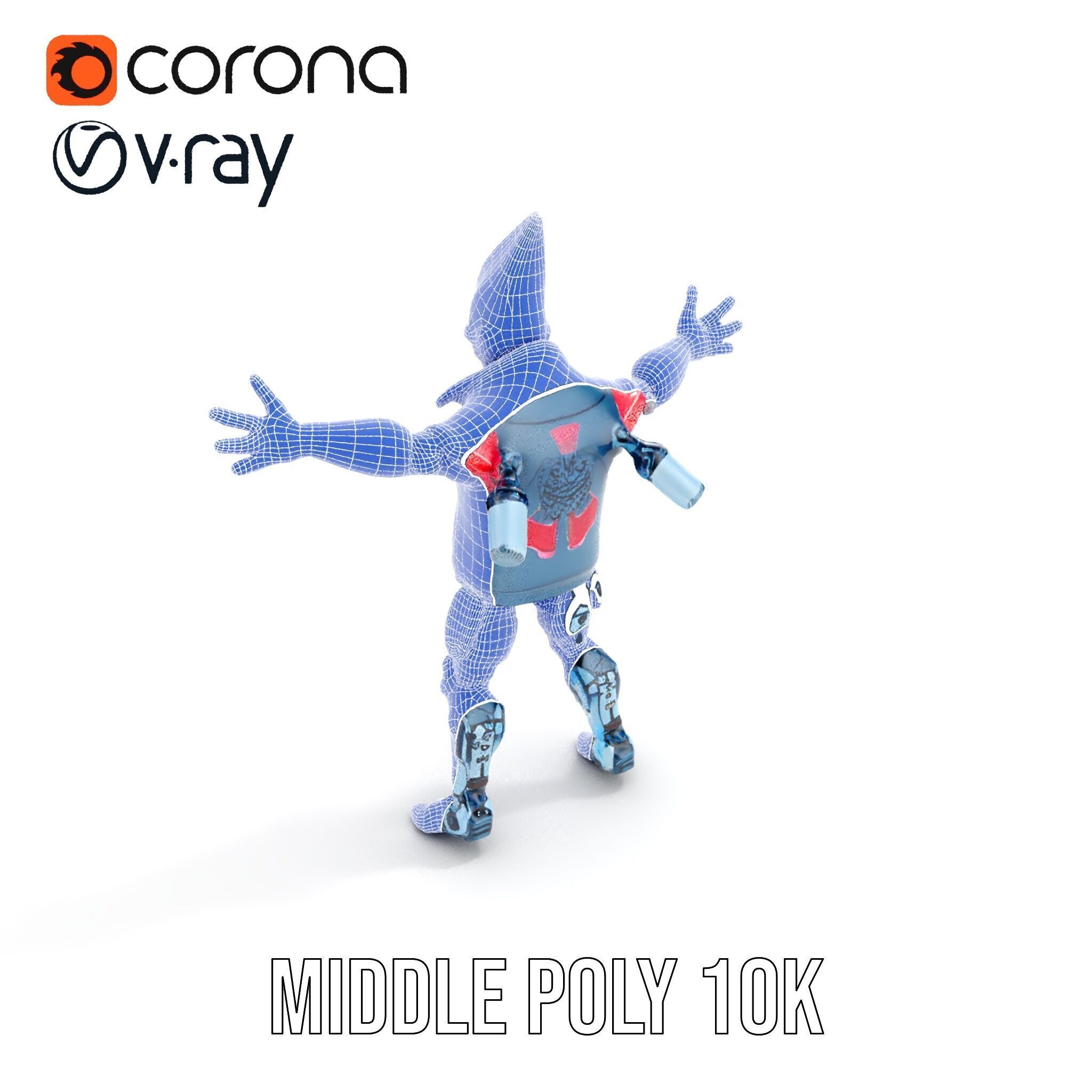 Cyberpunk Robot with Pink Mohawk Rigged and Animated Low-poly 3D model_25