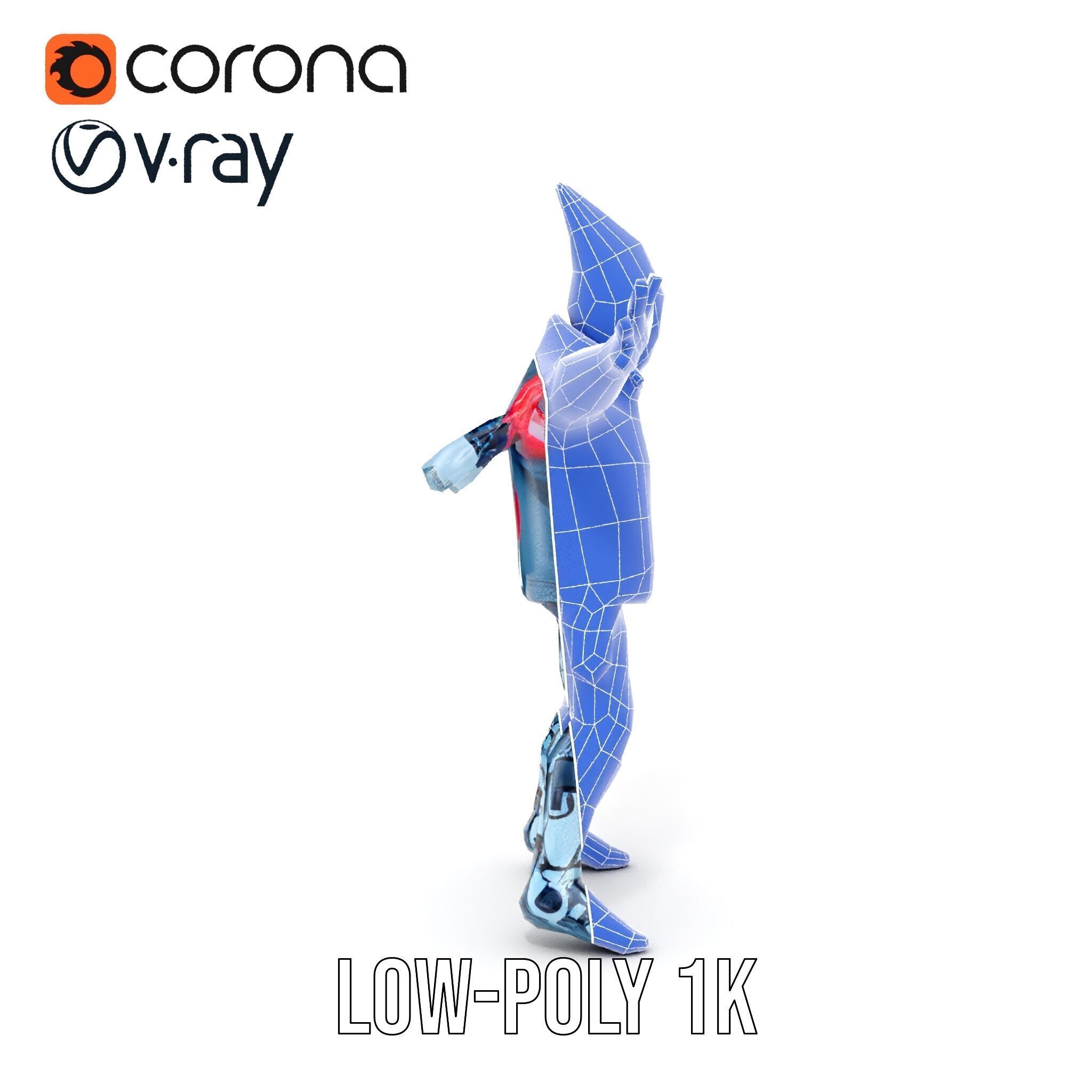 Cyberpunk Robot with Pink Mohawk Rigged and Animated Low-poly 3D model_32