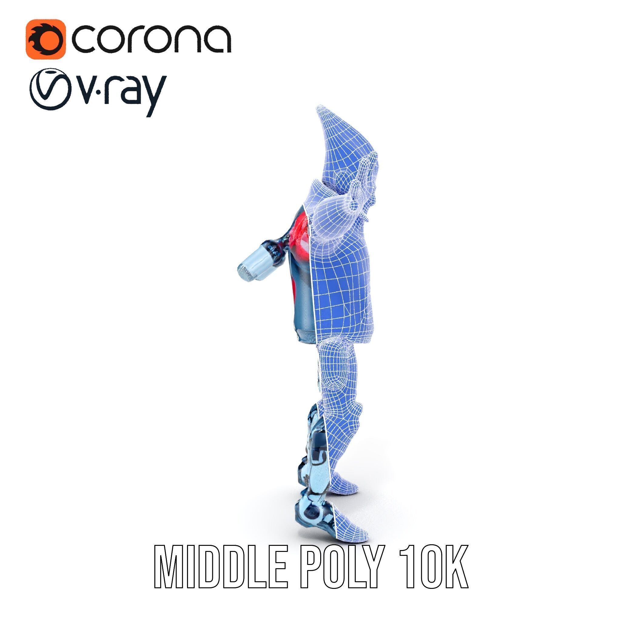 Cyberpunk Robot with Pink Mohawk Rigged and Animated Low-poly 3D model_34