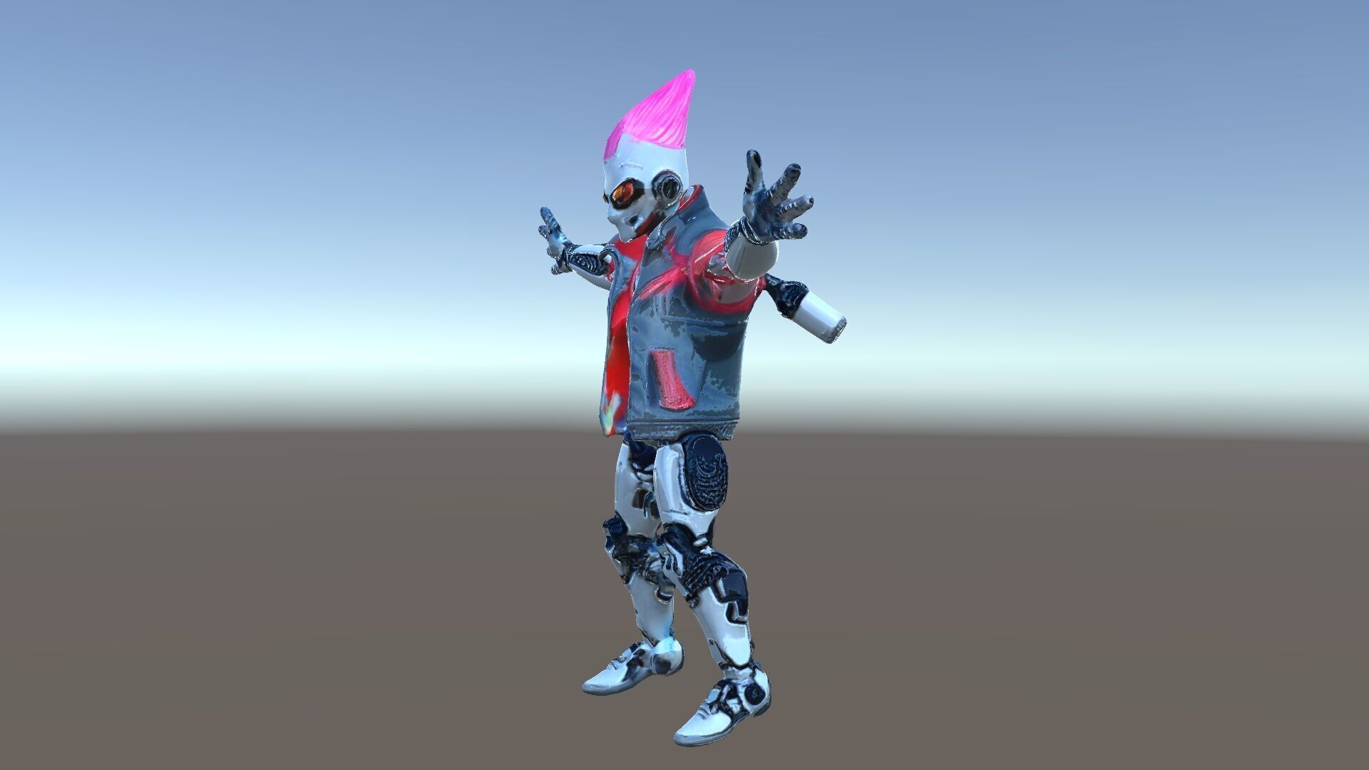 Cyberpunk Robot with Pink Mohawk Rigged and Animated Low-poly 3D model_39