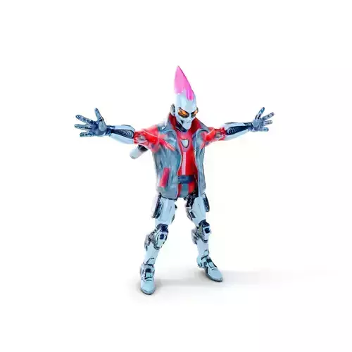 Cyberpunk Robot with Pink Mohawk Rigged and Animated