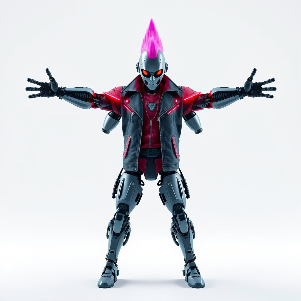 Cyberpunk Robot with Pink Mohawk Rigged and Animated Low-poly 3D model_2