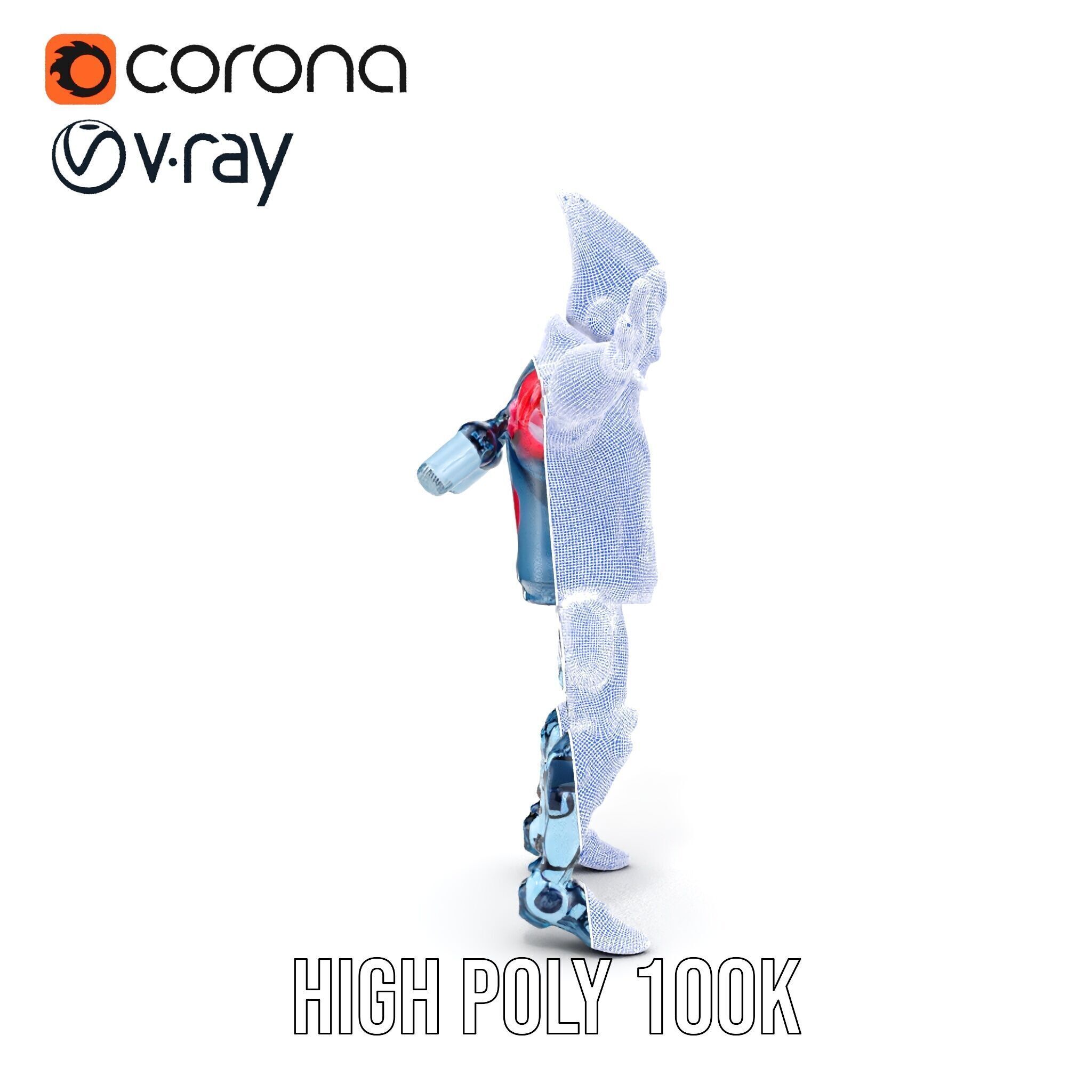 Cyberpunk Robot with Pink Mohawk Rigged and Animated Low-poly 3D model_33