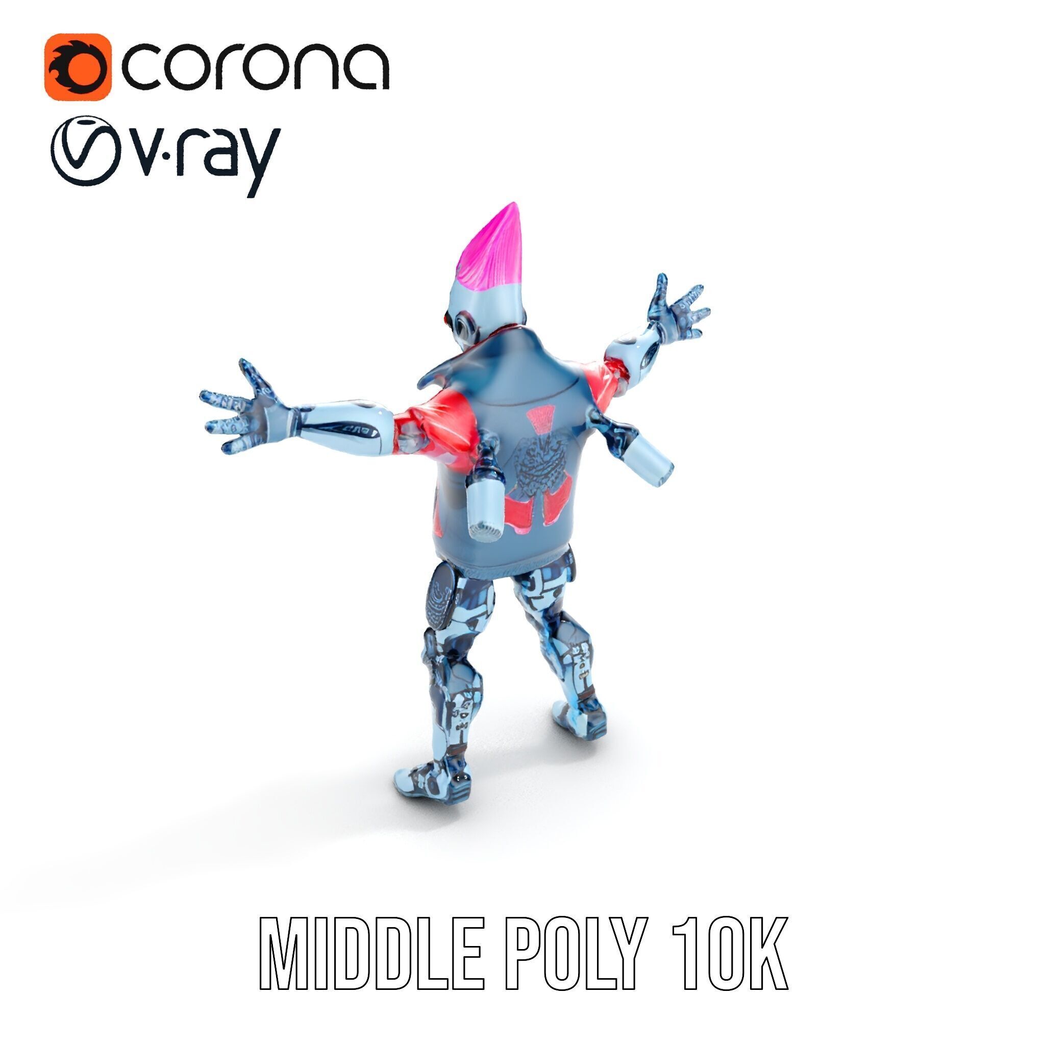 Cyberpunk Robot with Pink Mohawk Rigged and Animated Low-poly 3D model_20