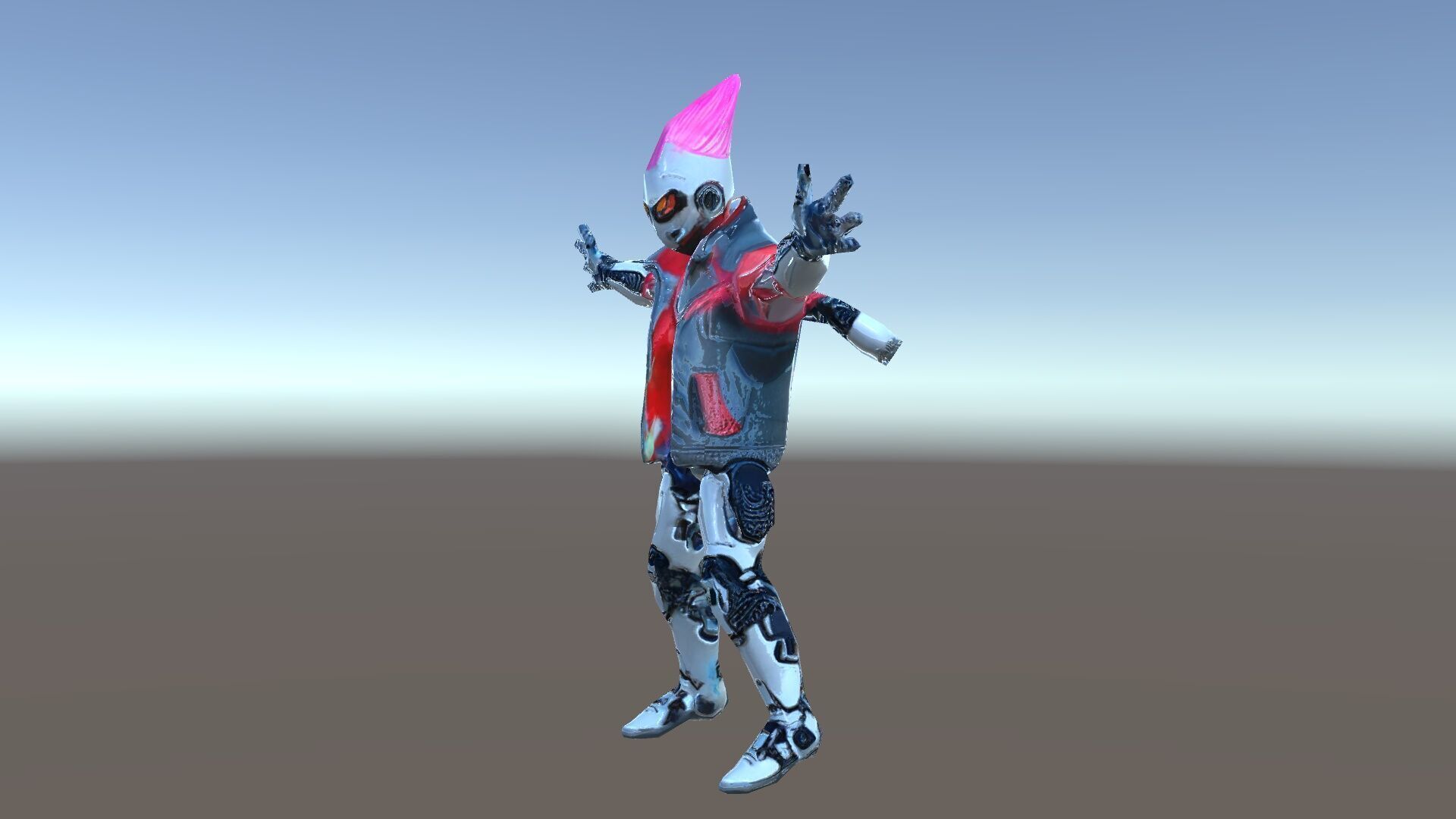 Cyberpunk Robot with Pink Mohawk Rigged and Animated Low-poly 3D model_35