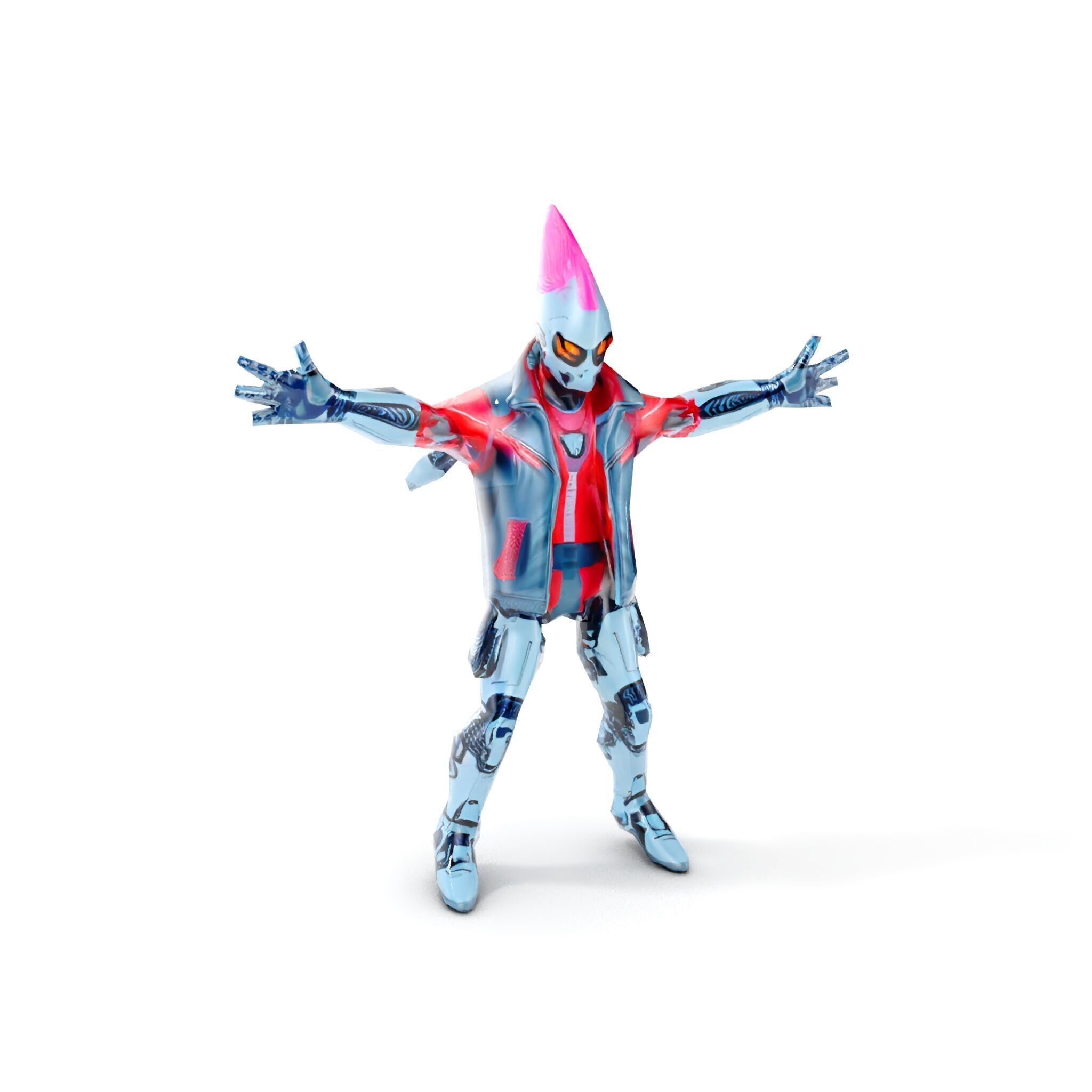 Cyberpunk Robot with Pink Mohawk Rigged and Animated Low-poly 3D model_23