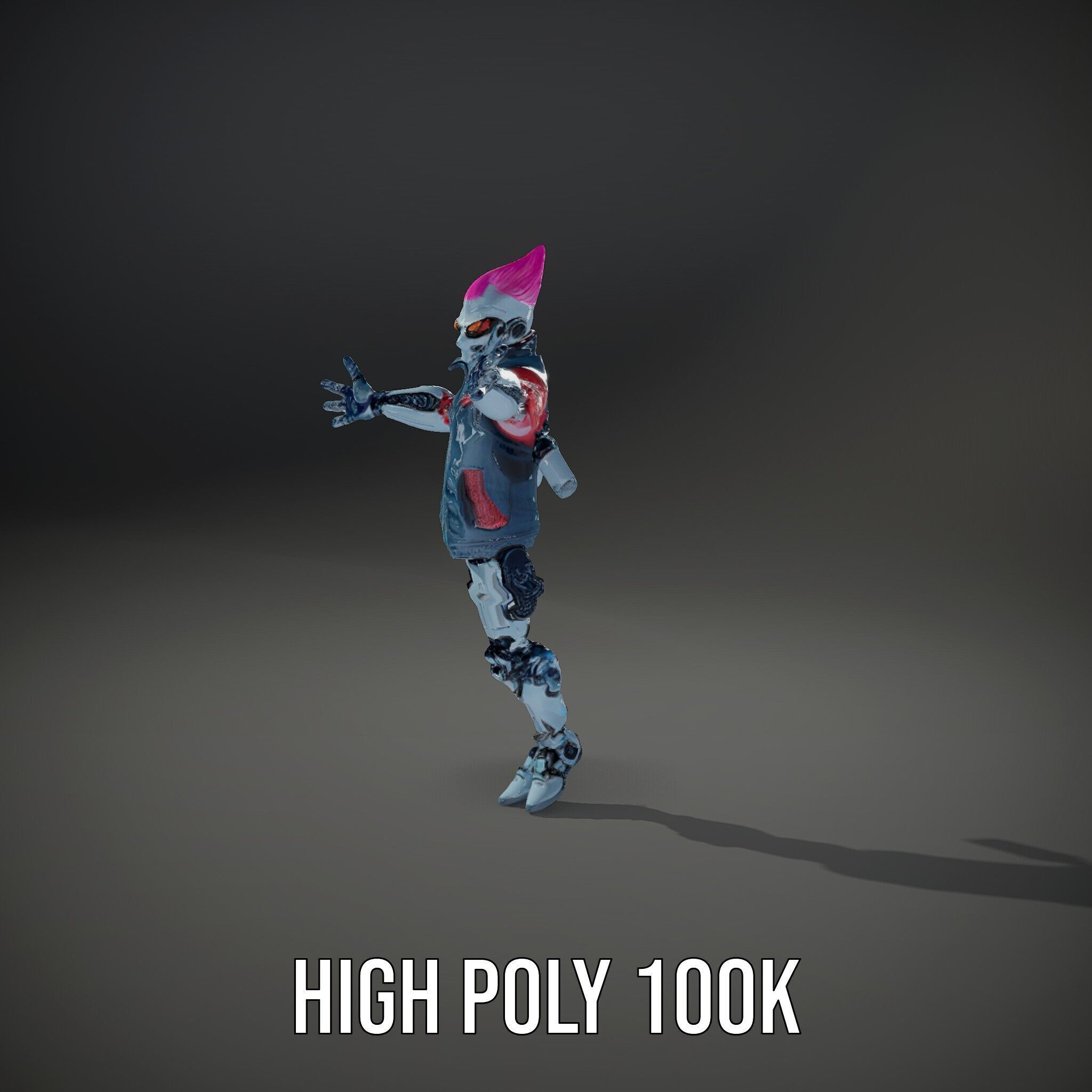 Cyberpunk Robot with Pink Mohawk Rigged and Animated Low-poly 3D model_14
