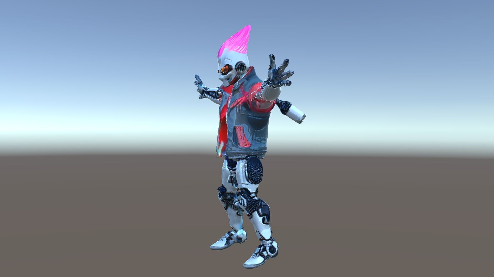 Cyberpunk Robot with Pink Mohawk Rigged and Animated Low-poly 3D model_5