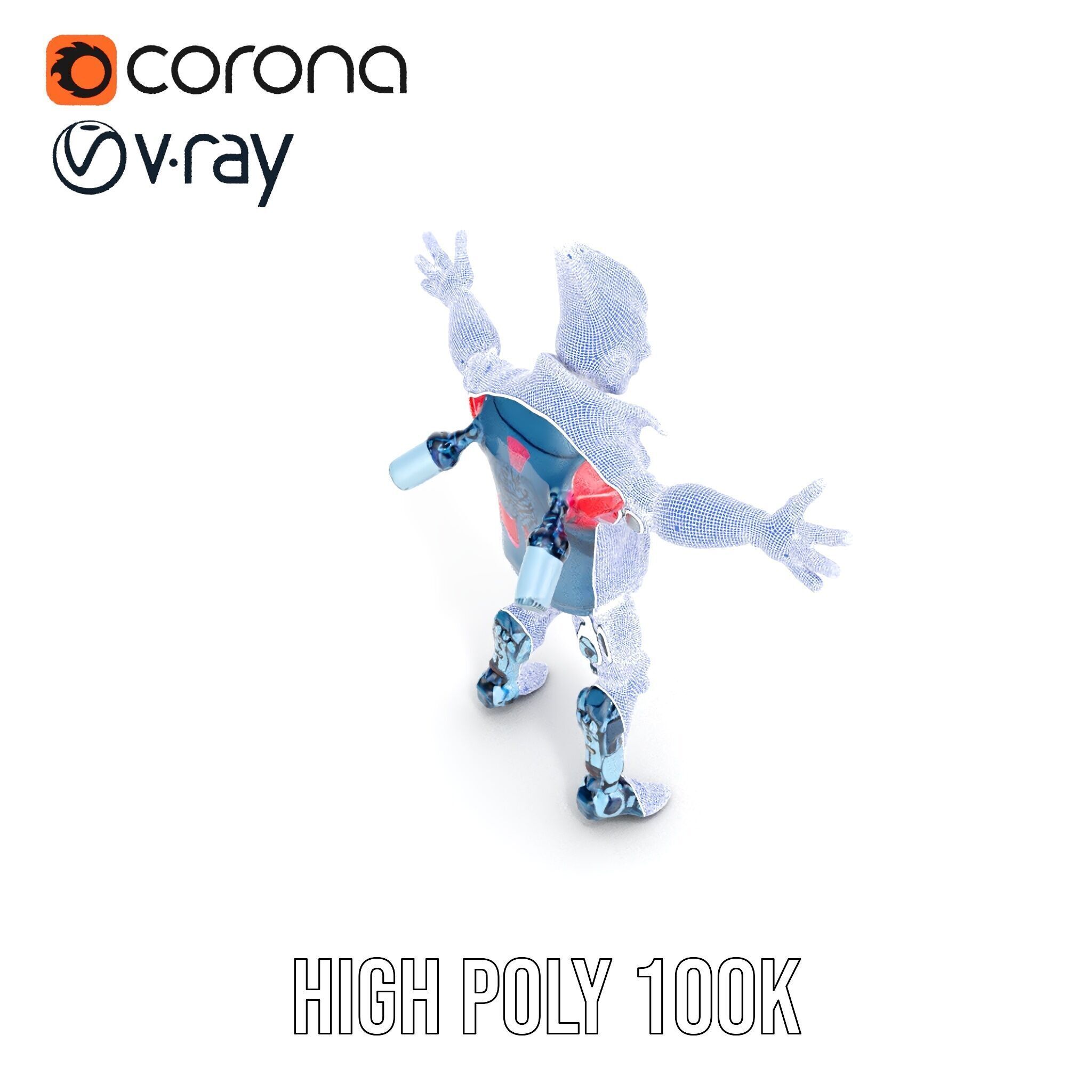 Cyberpunk Robot with Pink Mohawk Rigged and Animated Low-poly 3D model_30