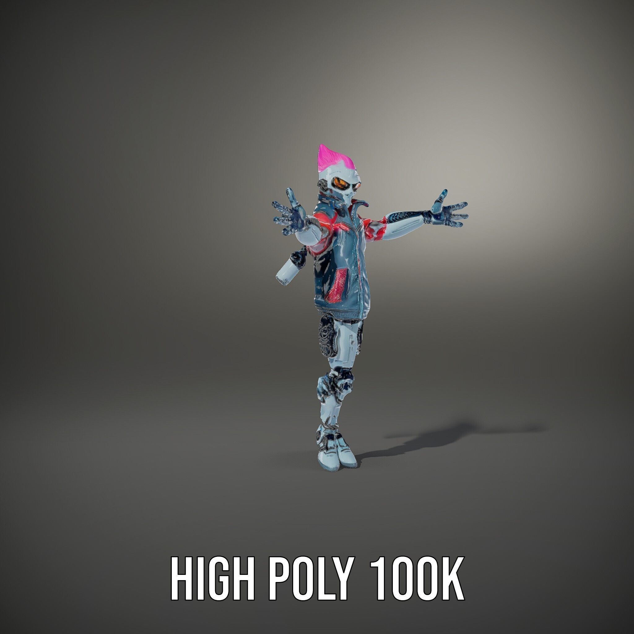Cyberpunk Robot with Pink Mohawk Rigged and Animated Low-poly 3D model_8