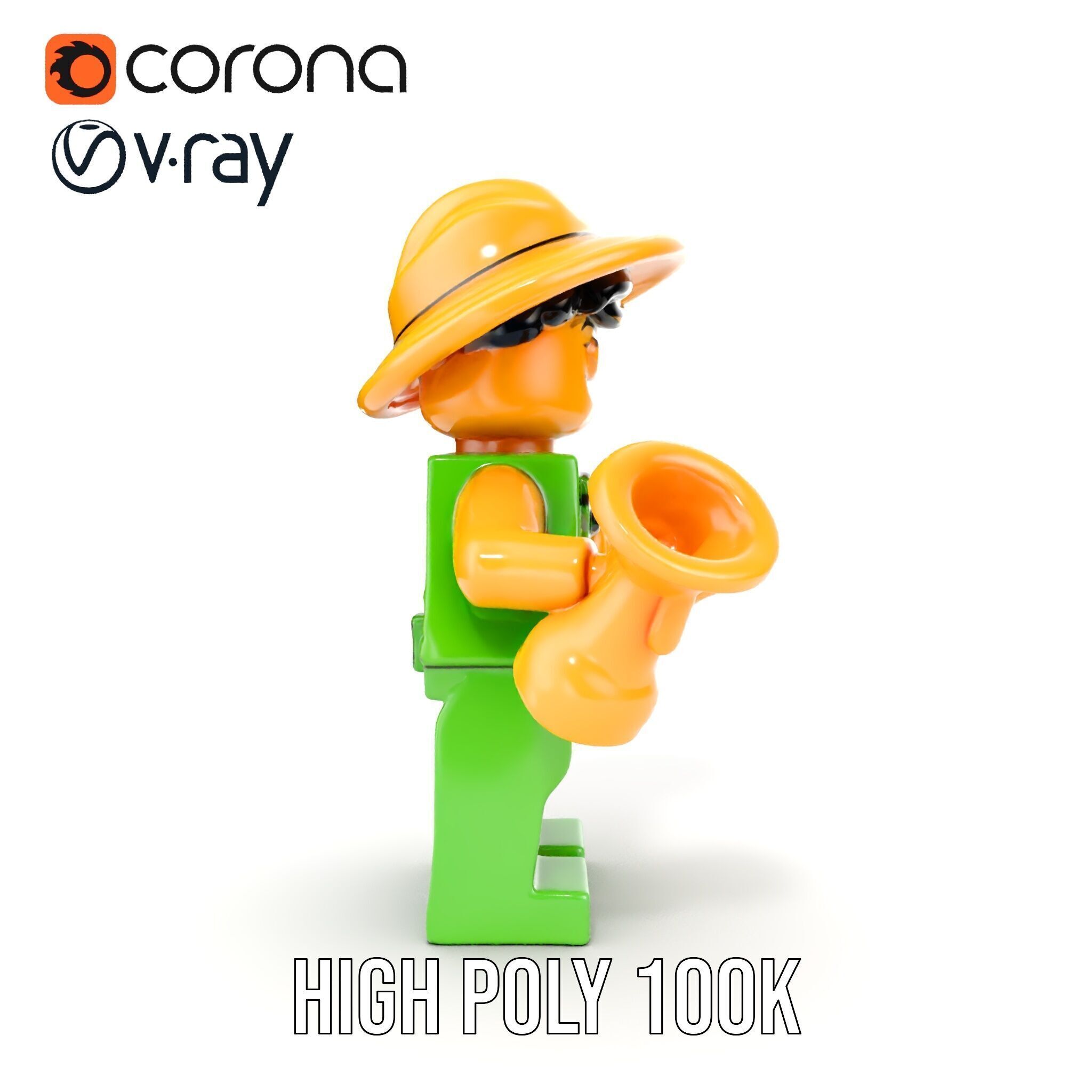 Toy Farmer Character Model Rigged and Animated with Accessories Low-poly 3D model_30