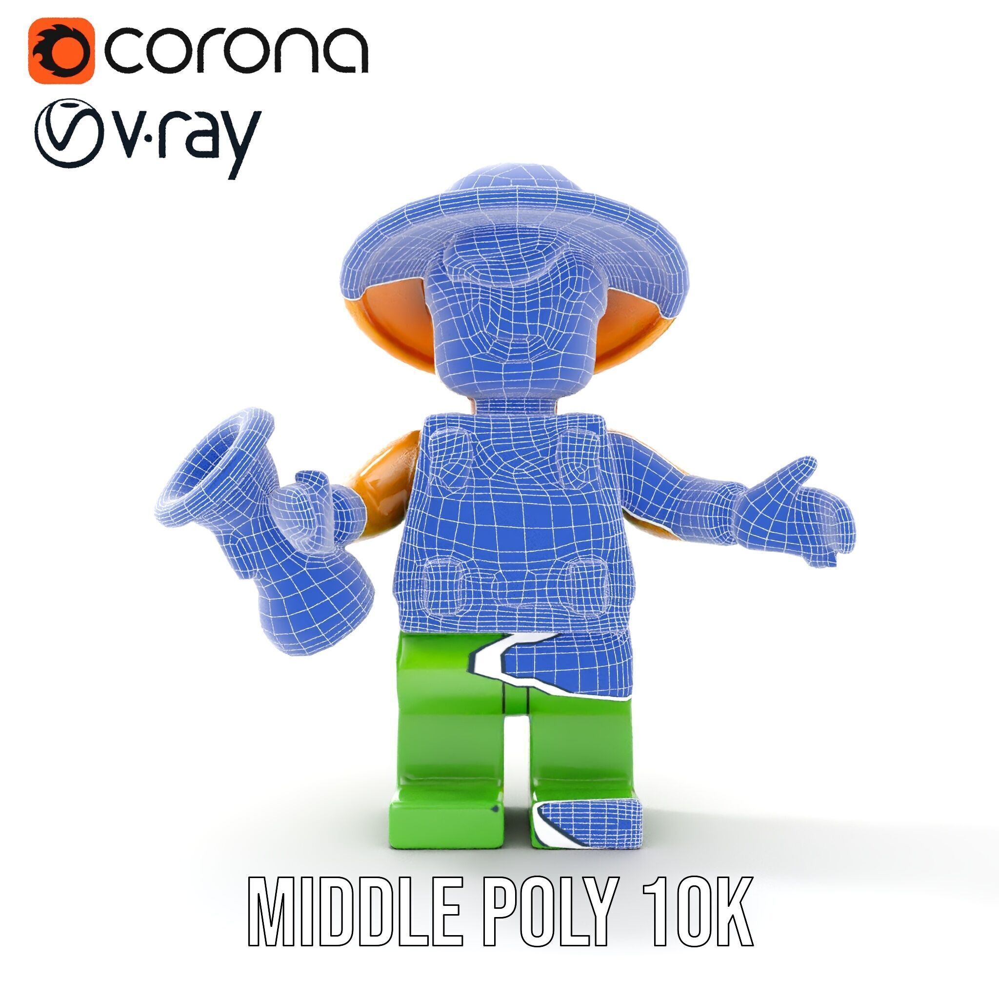 Toy Farmer Character Model Rigged and Animated with Accessories Low-poly 3D model_33
