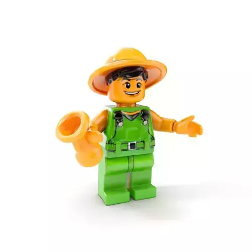 Toy Farmer Character Model Rigged and Animated with Accessories Low-poly 3D model
