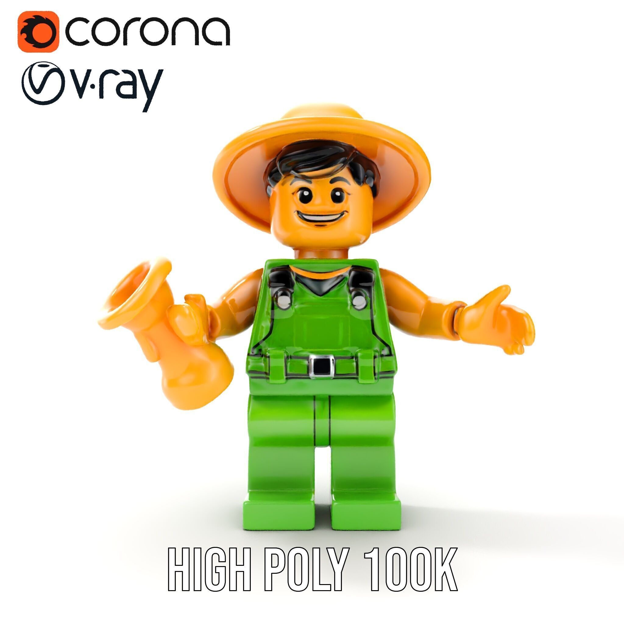 Toy Farmer Character Model Rigged and Animated with Accessories Low-poly 3D model_22