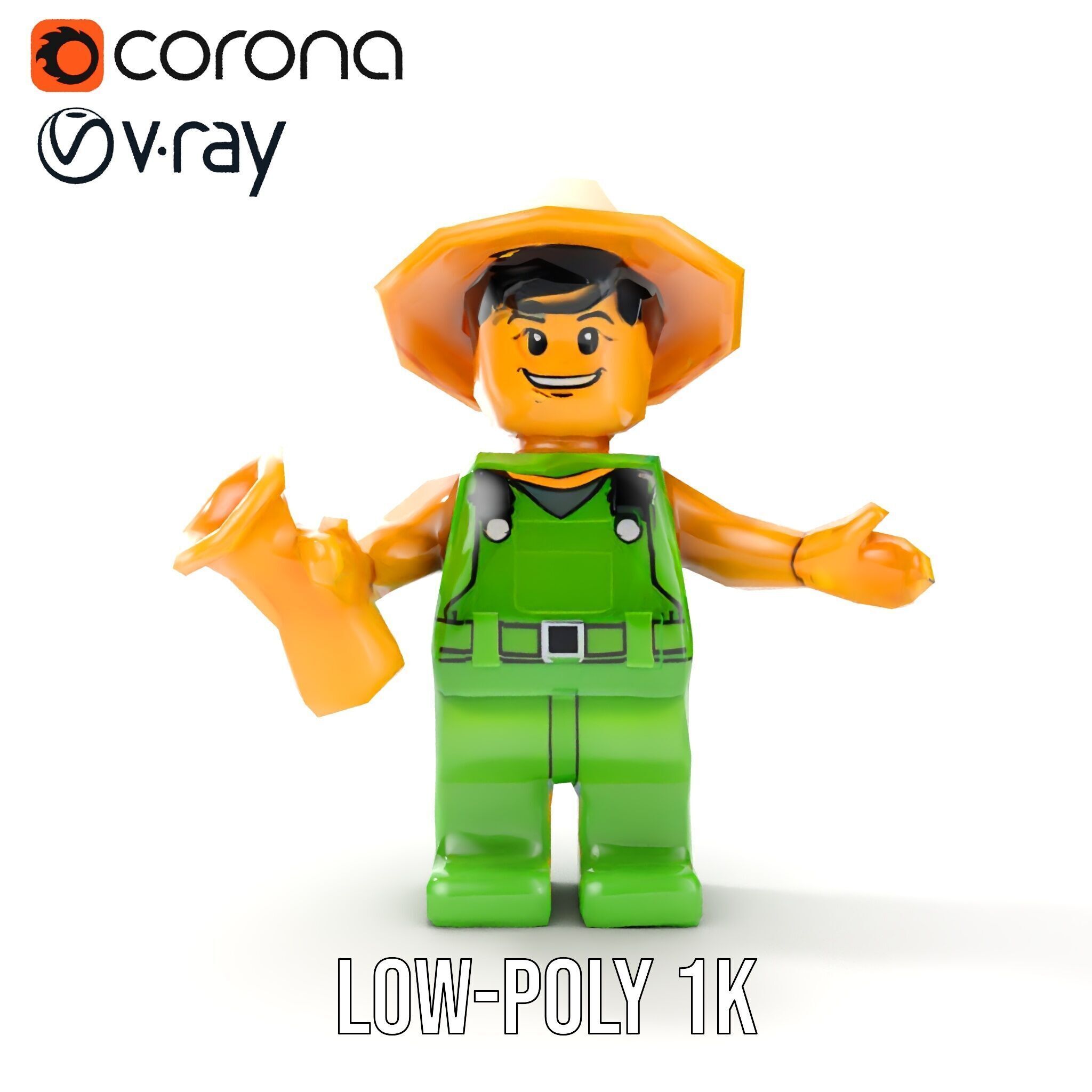 Toy Farmer Character Model Rigged and Animated with Accessories Low-poly 3D model_21