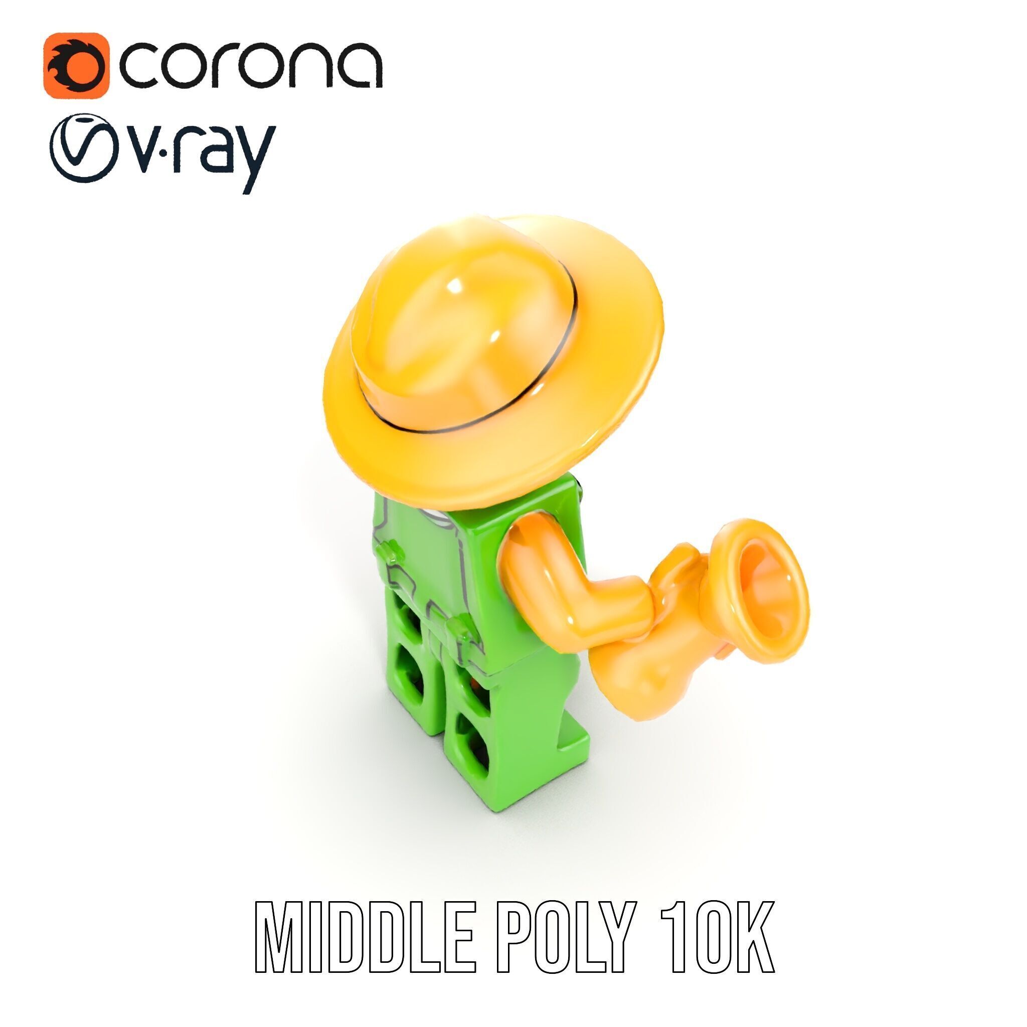 Toy Farmer Character Model Rigged and Animated with Accessories Low-poly 3D model_23