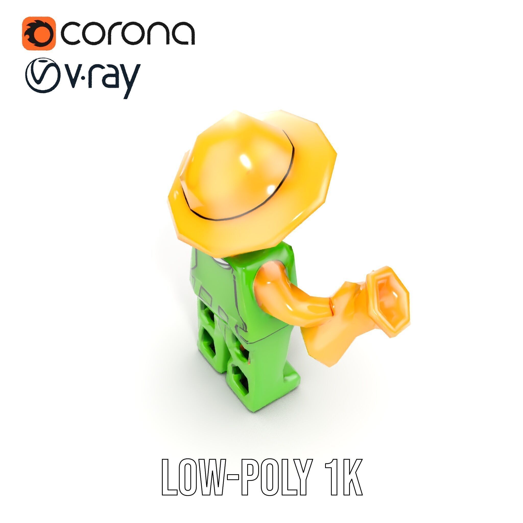 Toy Farmer Character Model Rigged and Animated with Accessories Low-poly 3D model_13