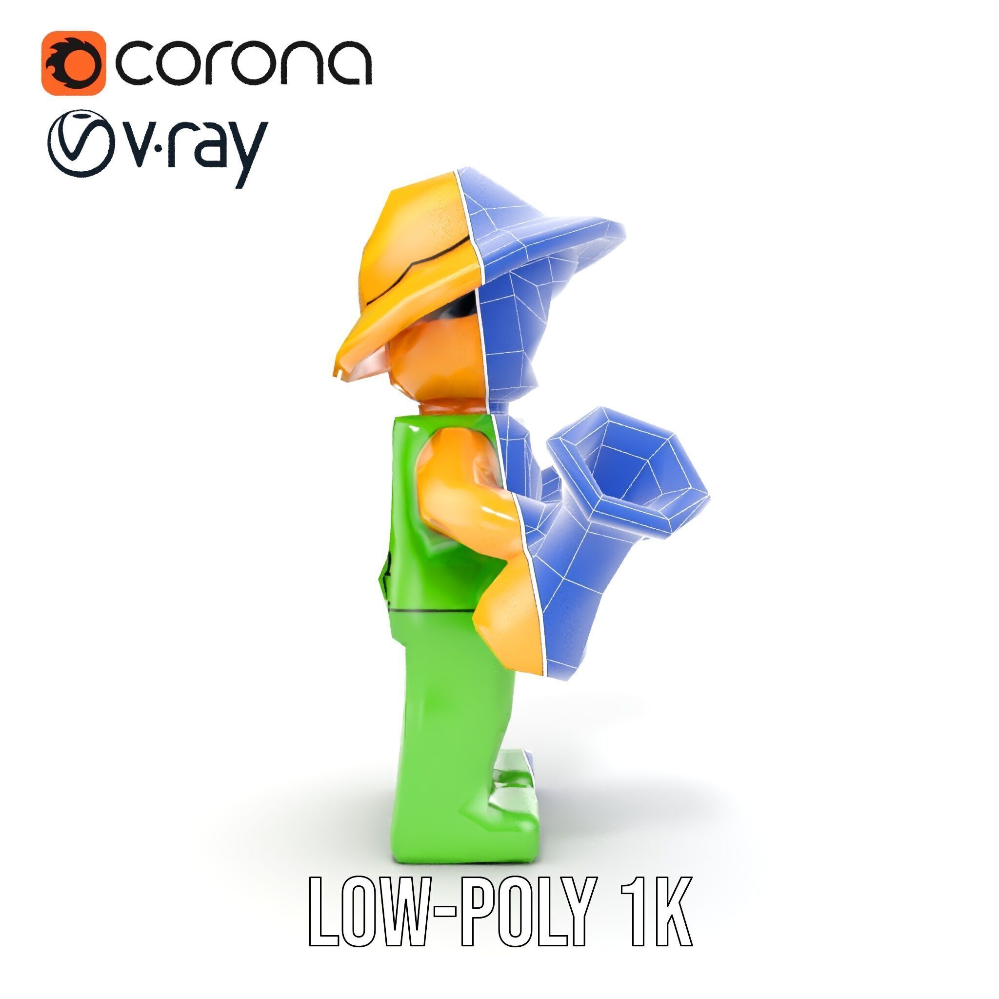 Toy Farmer Character Model Rigged and Animated with Accessories Low-poly 3D model_18