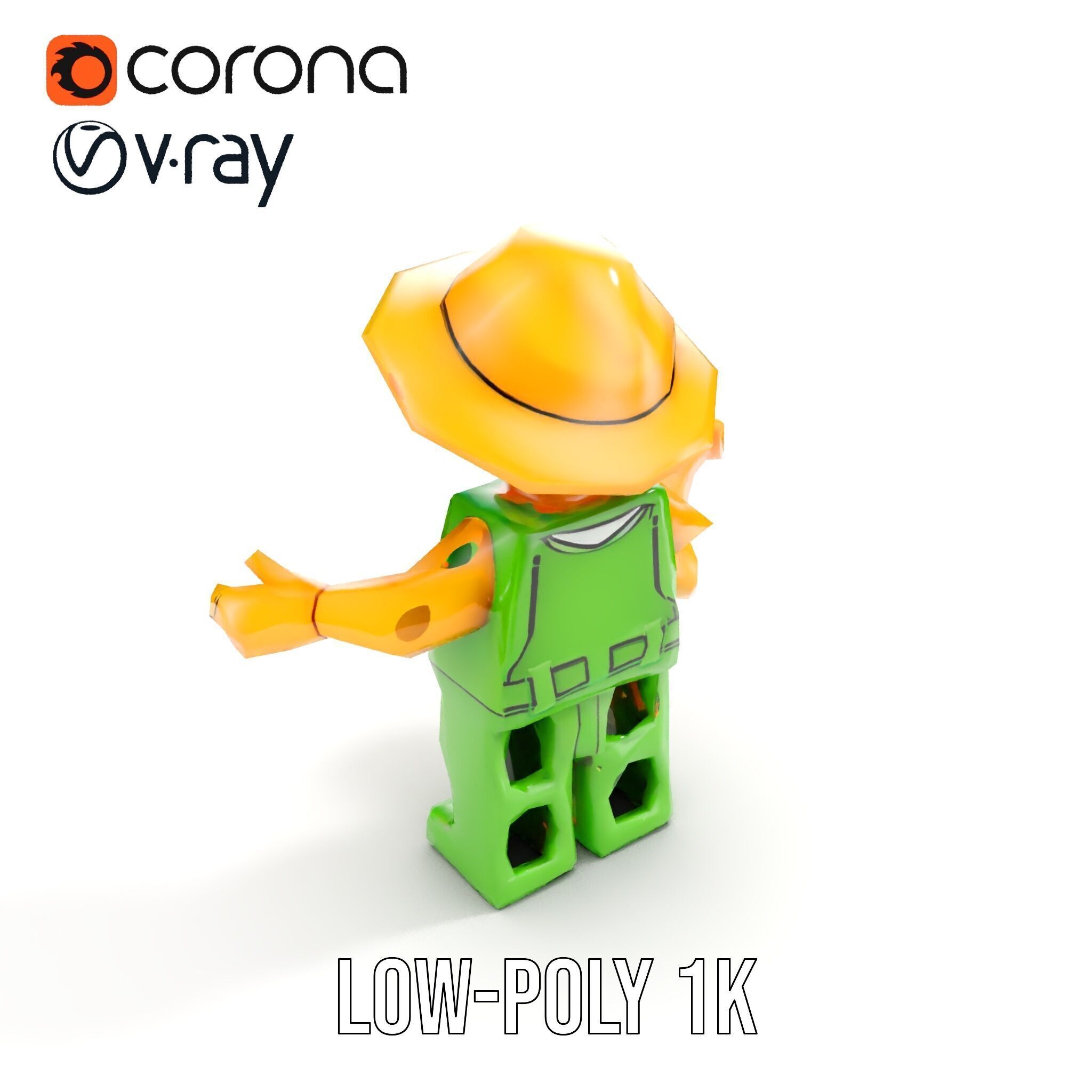 Toy Farmer Character Model Rigged and Animated with Accessories Low-poly 3D model_10